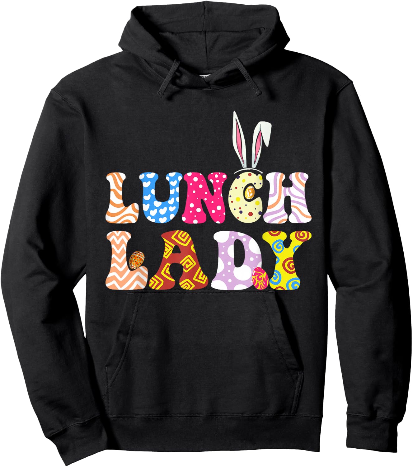 Bunny Lunch Lady Funny Egg Easter Day Floral Women Hoodie - Hoodie | Black