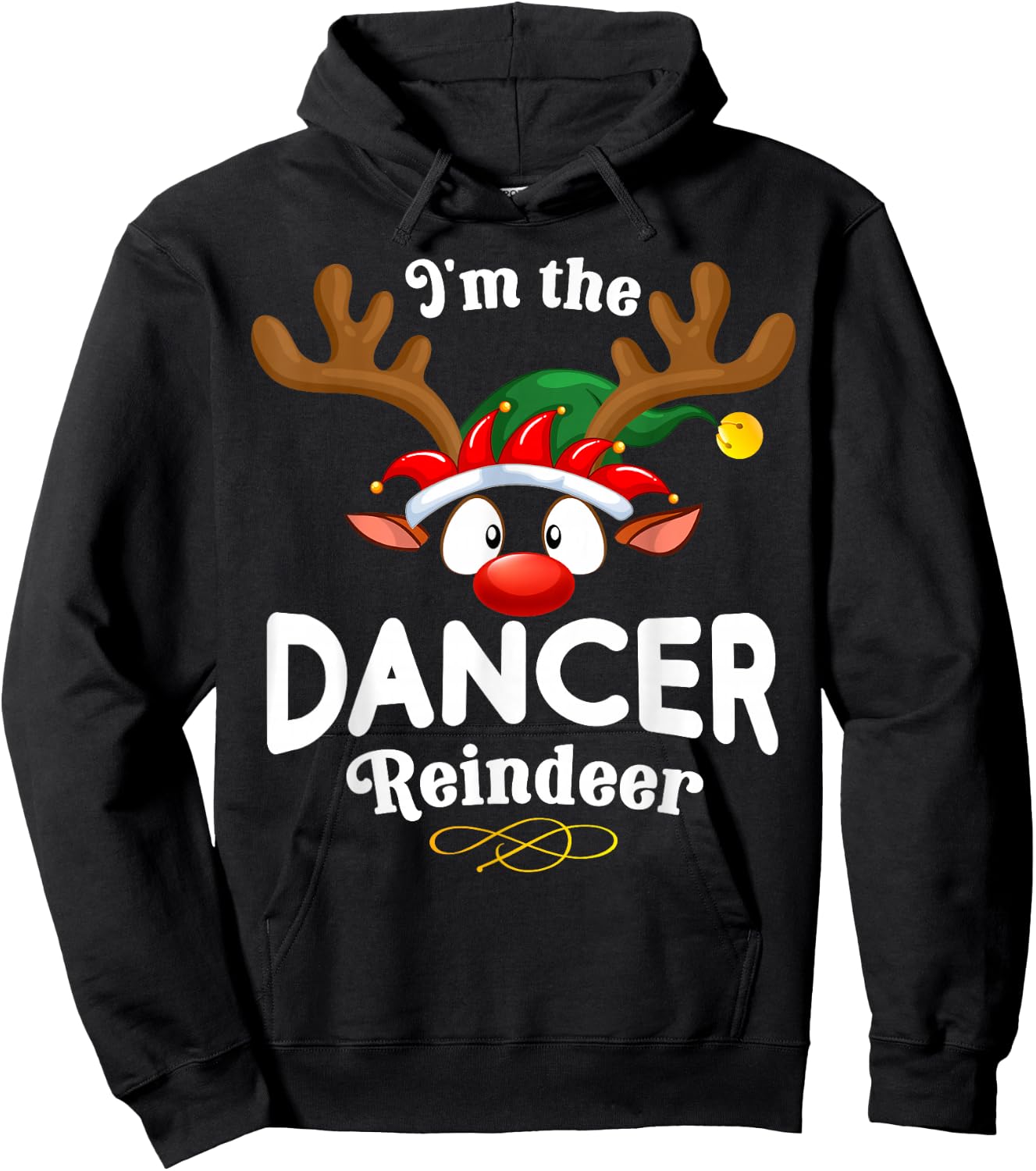 99 Gifts Christmas Family Matching Reindeer Outfit - Dancer Xmas Reindeer -Adults Black Cotton/Polyester Short Sleeve - Small Hoodie - Hoodie | Black