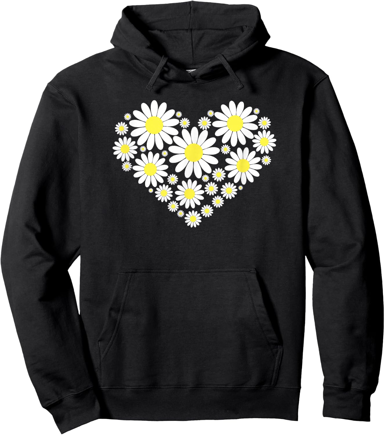 Threadrock Heart of Daisy Flowers -Adults, Girls Black Floral Hoodie - Hoodie | Black