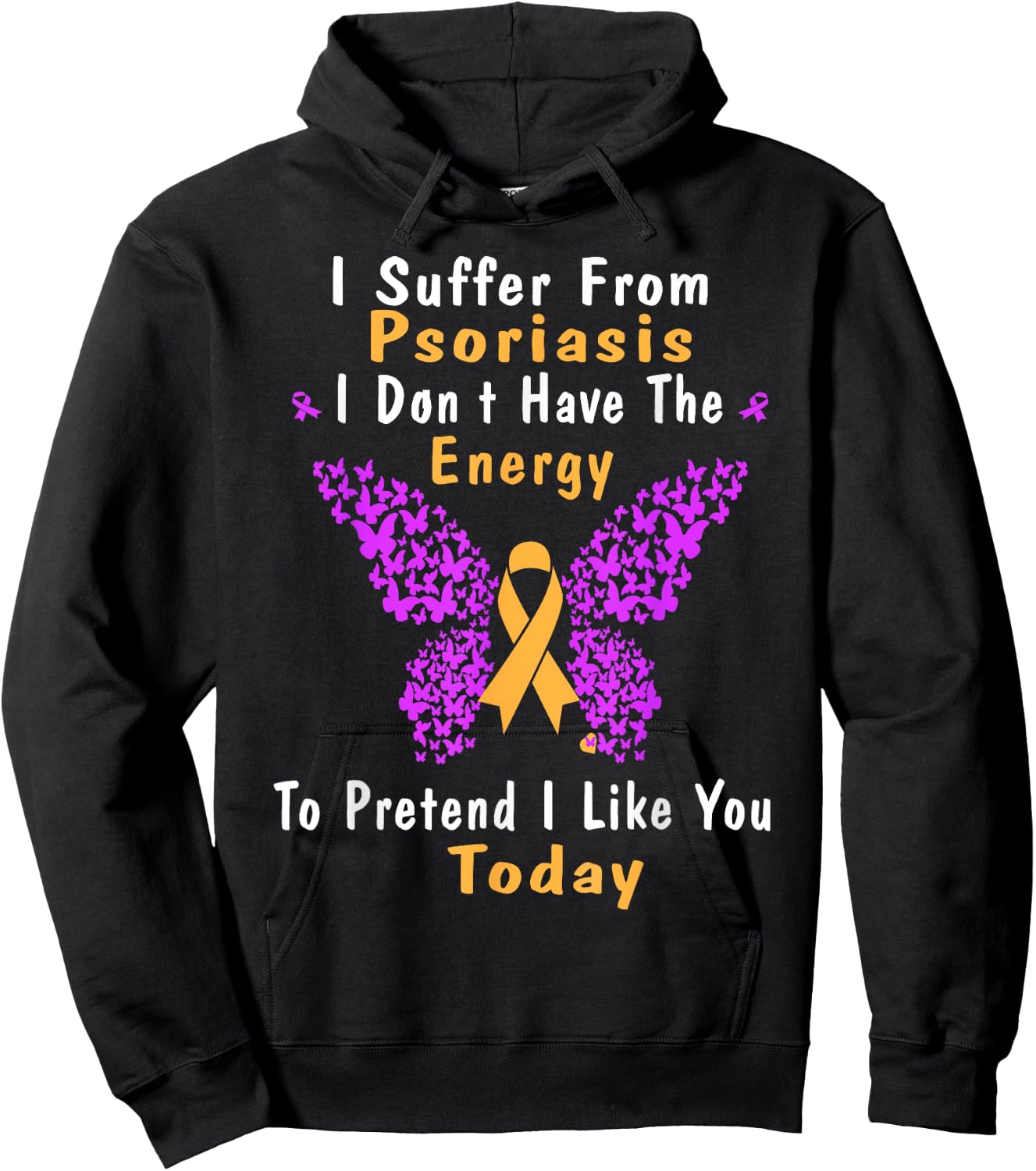 Psoriasis Awareness Butterfly Purple and Orange Ribbon Hoodie - Hoodie | Black