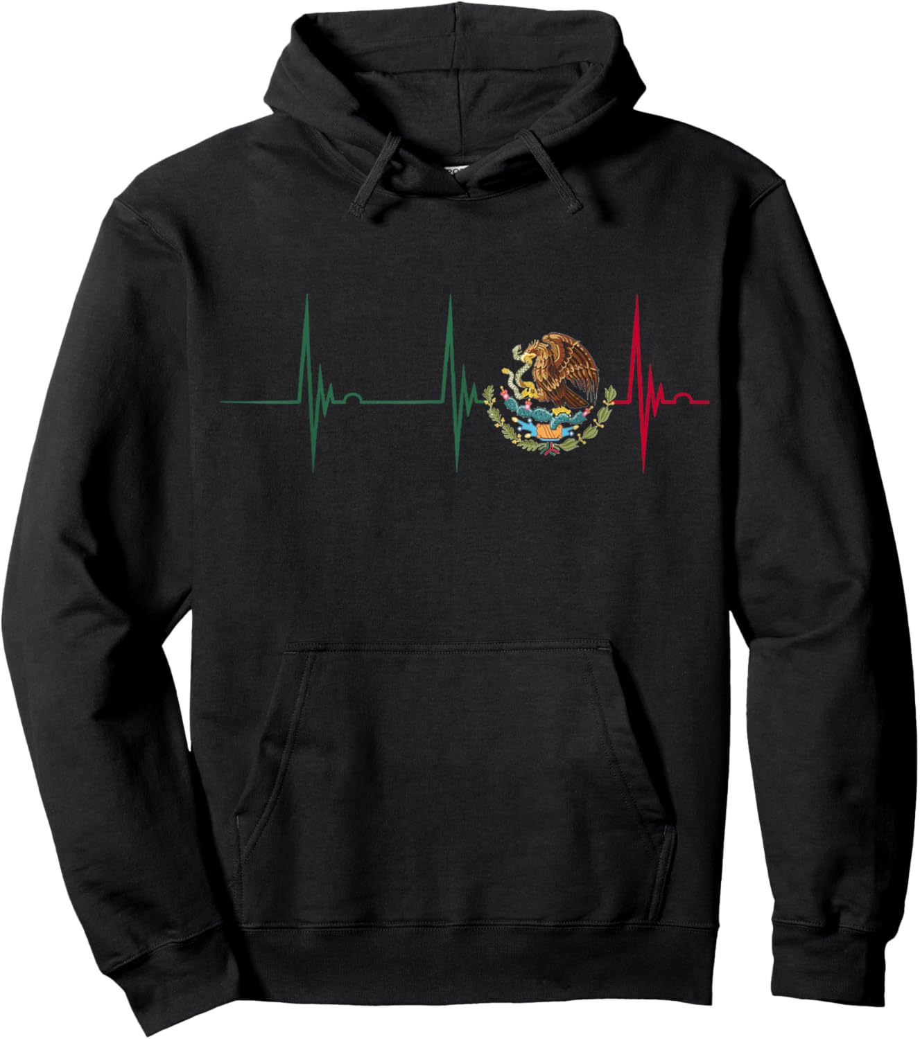 Mexico Heartbeat EKG Pulse Mexican Pride Emblem Mexico Flag Hoodie - Hoodie | Black