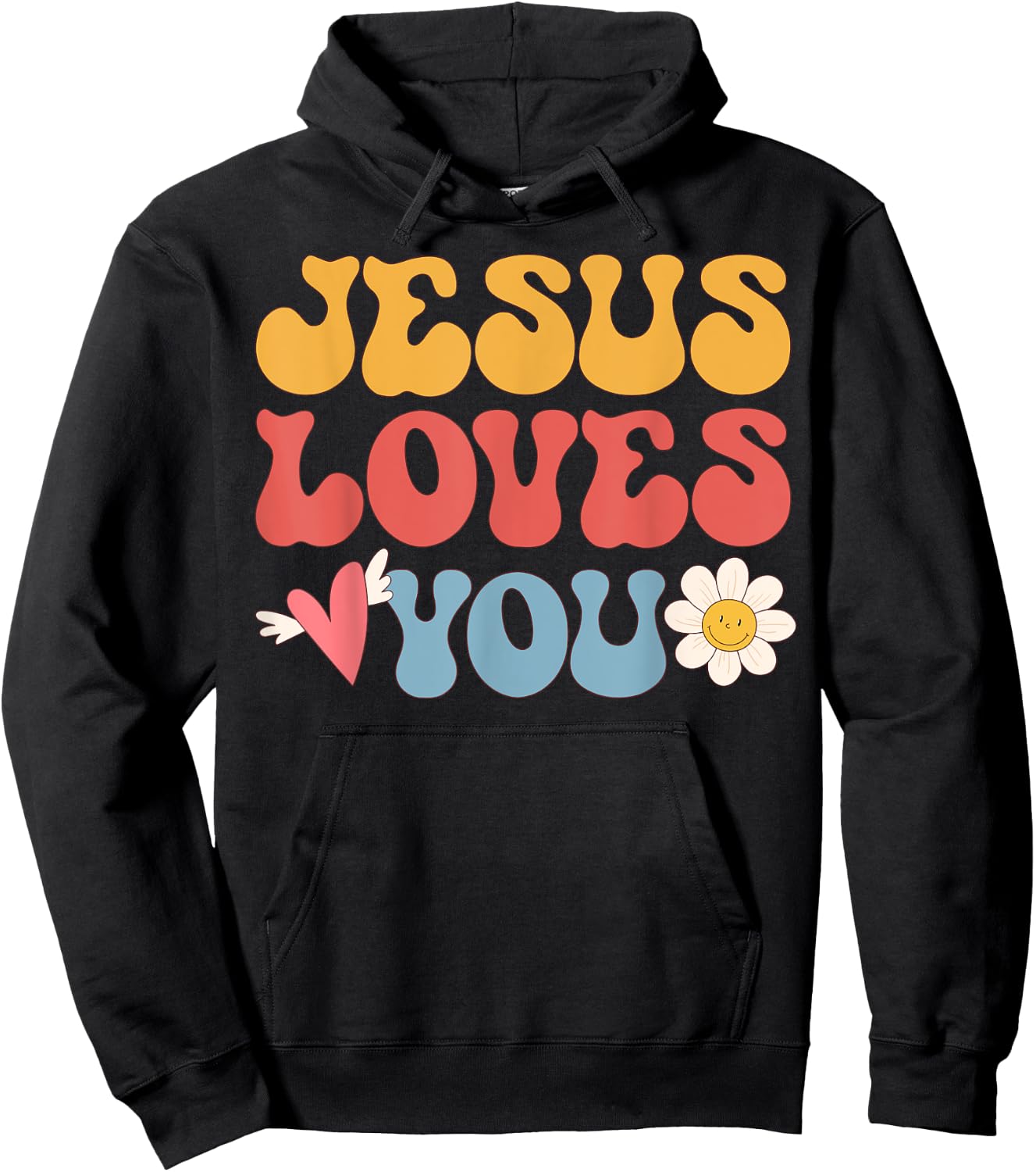Groovy Jesus Loves You Christian 70's Hippie Hoodie - Hoodie | Black