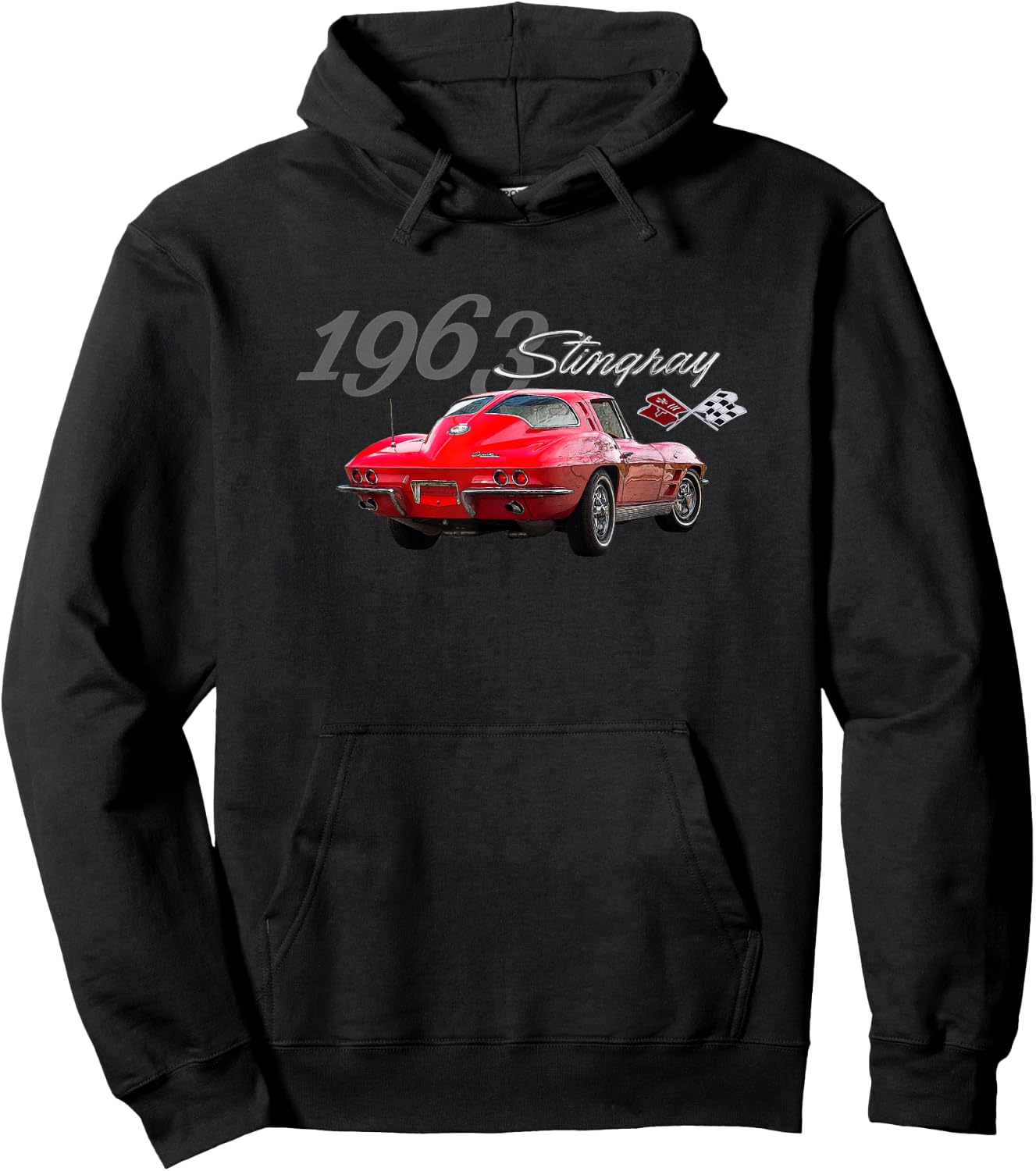 Classic Red 1963 Stingray, Vintage Rear Split Window Vette Hoodie - Hoodie | Black