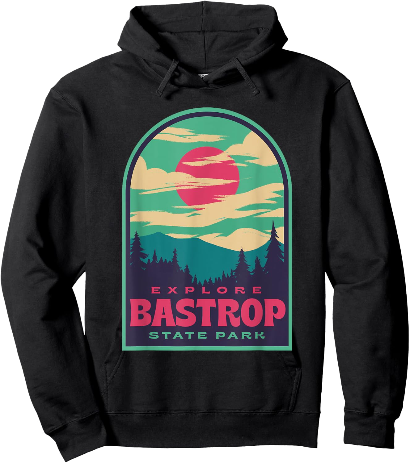 Bastrop State Park Retro Sunset Hoodie - Hoodie | Black