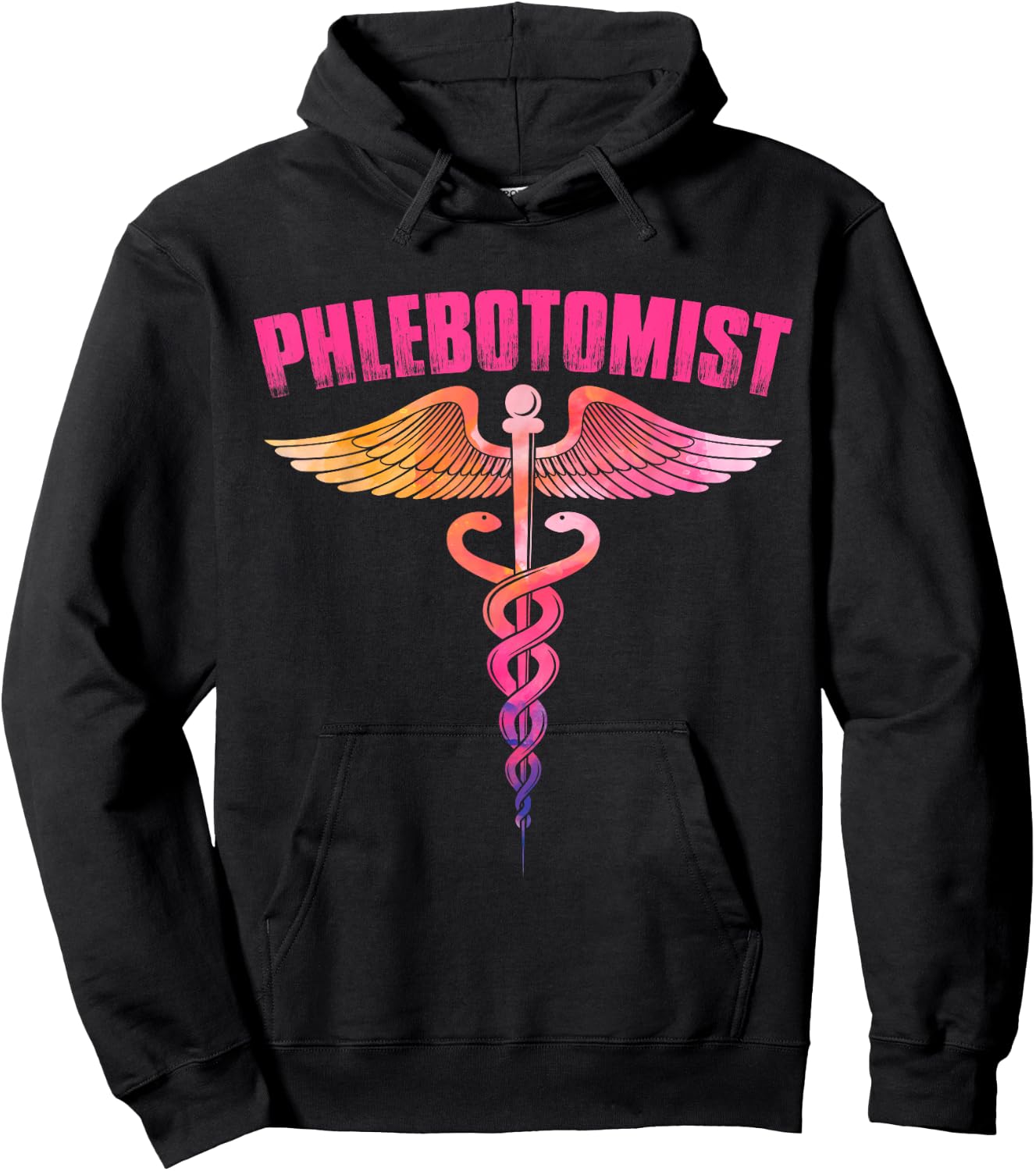 Colorful Watercolor Caduceus Phlebotomist Men Women Novelty Hoodie - Hoodie | Black