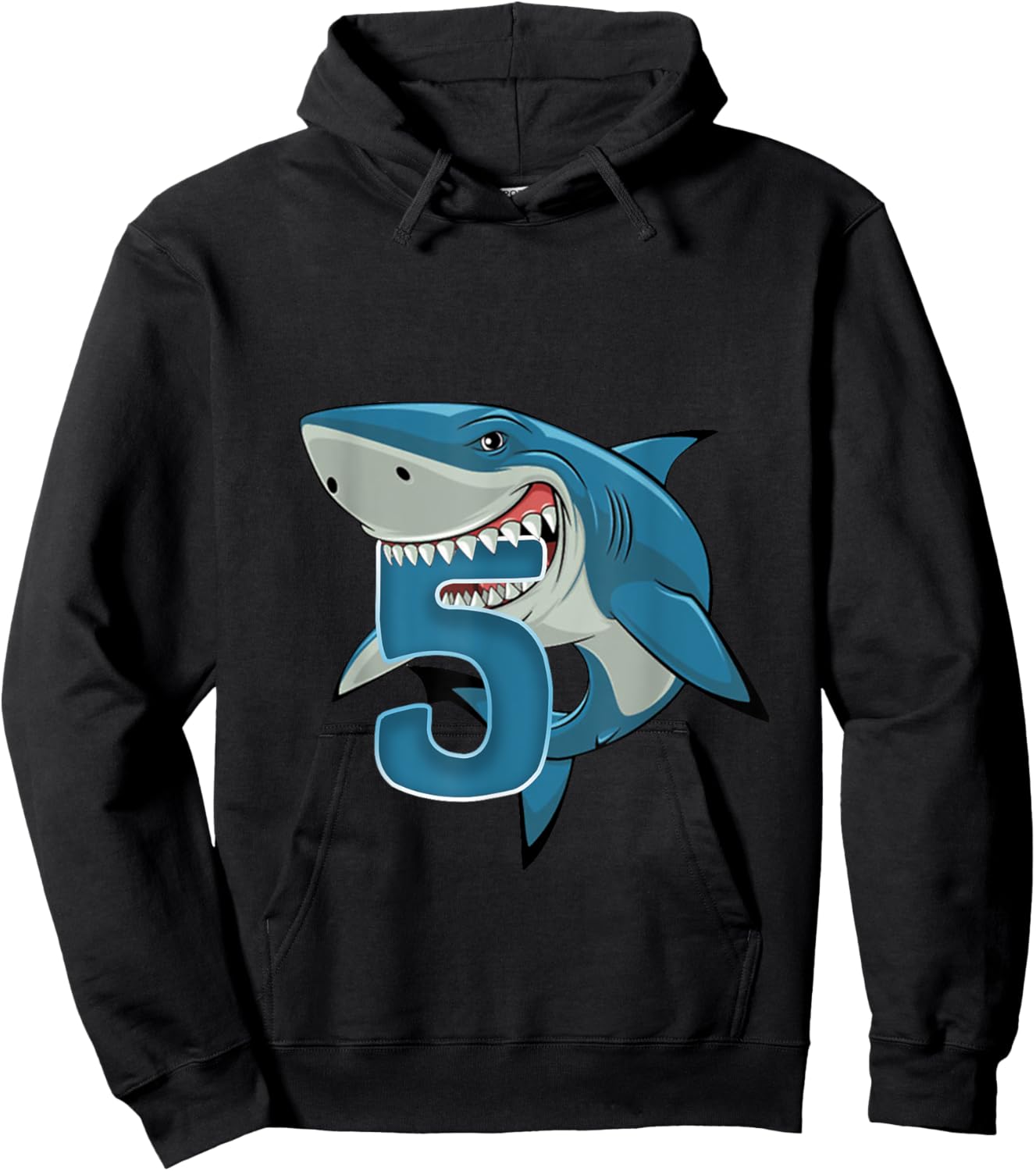 Kids 5 Year Old Shark Shirt 5th Birthday Shark Theme Party Hoodie - Hoodie | Black