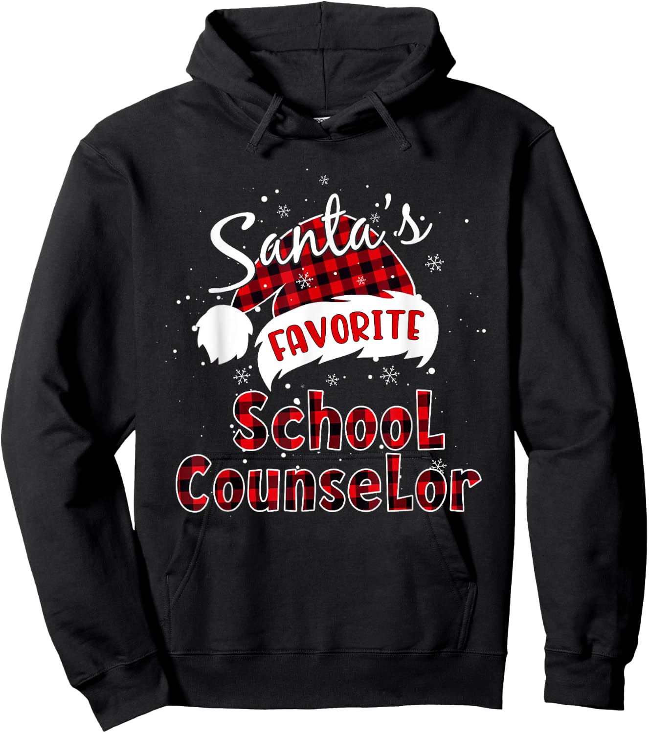 Funny Santa's Favorite School Counselor Christmas Plaid Xmas Hoodie - Hoodie | Black