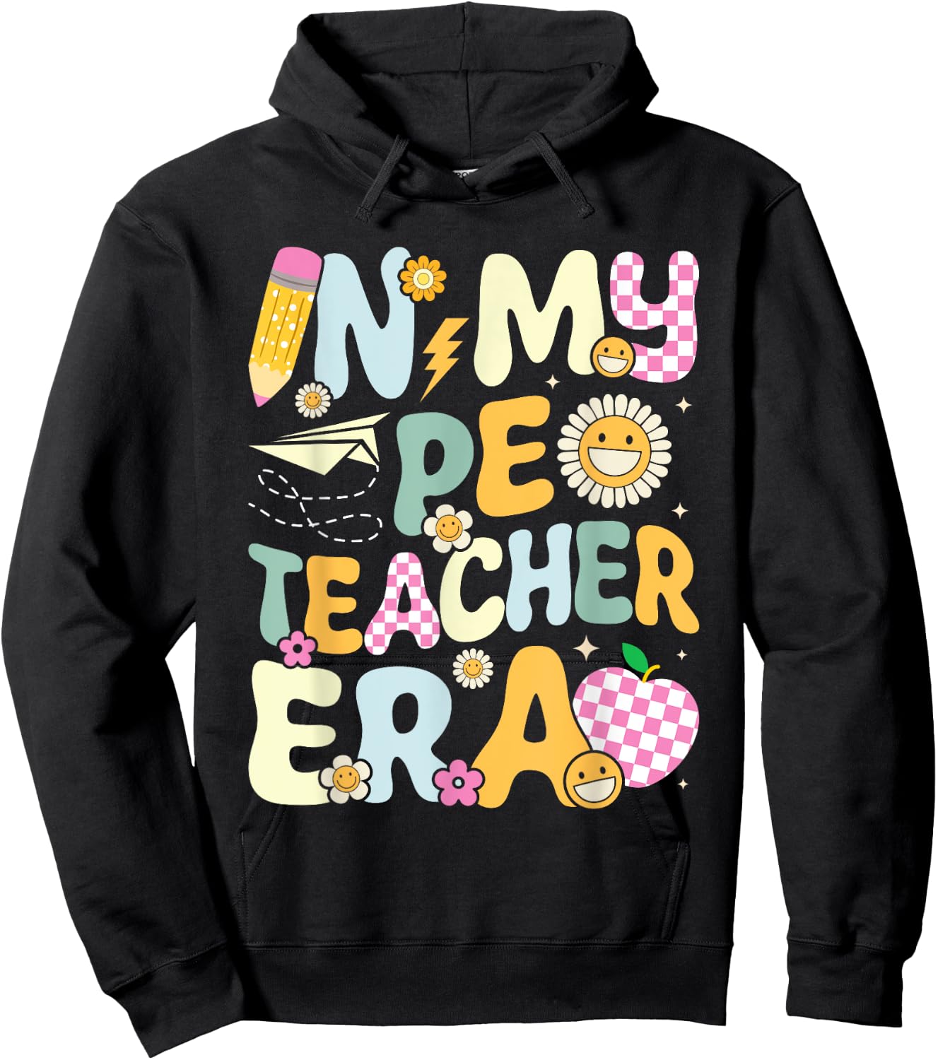 Retro In My PE Teacher Era Physical Education Groovy Women Hoodie - Hoodie | Black
