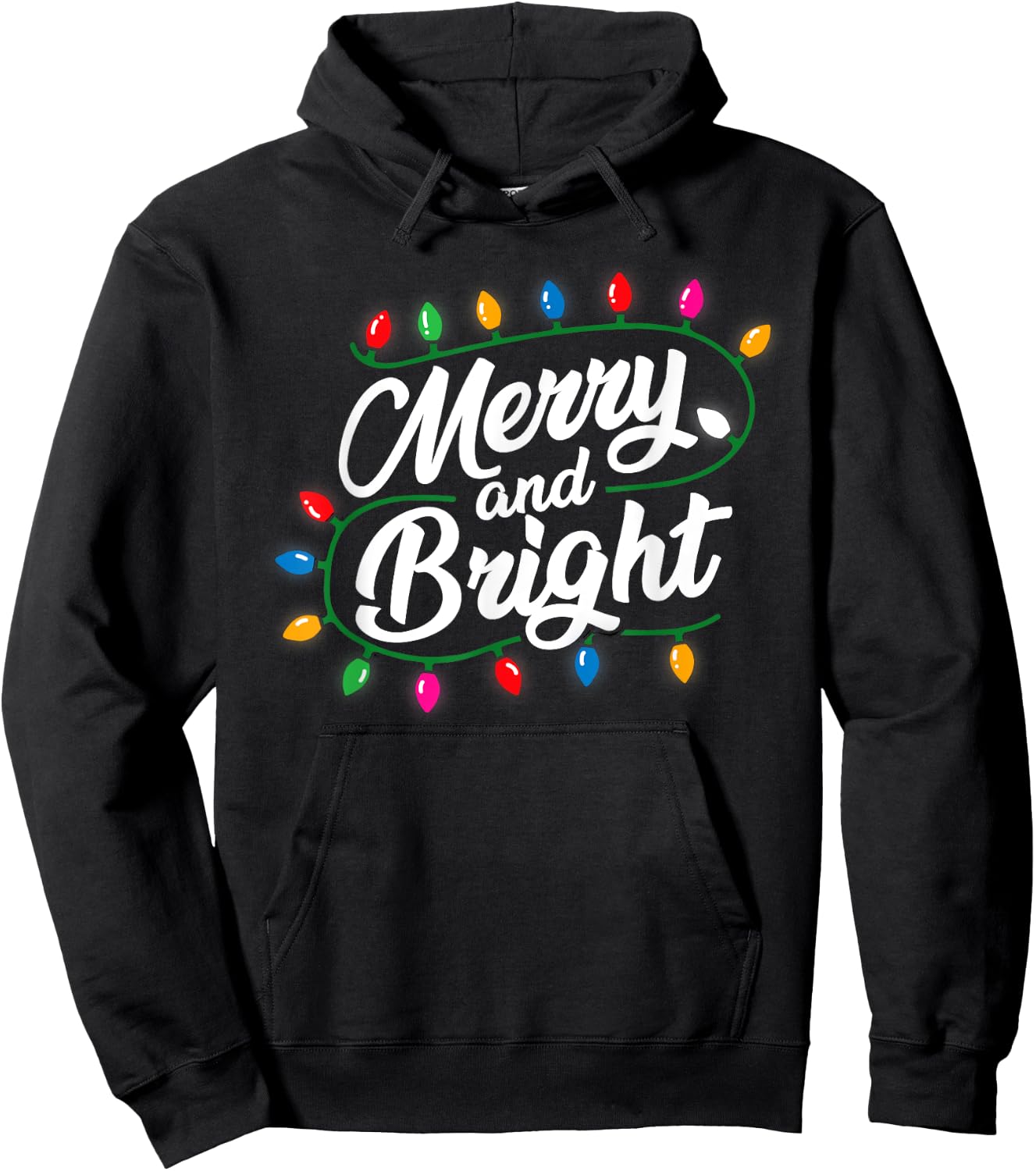 Funny Merry and Bright Christmas Lights Xmas Holiday Pajamas Hoodie - Hoodie | Black