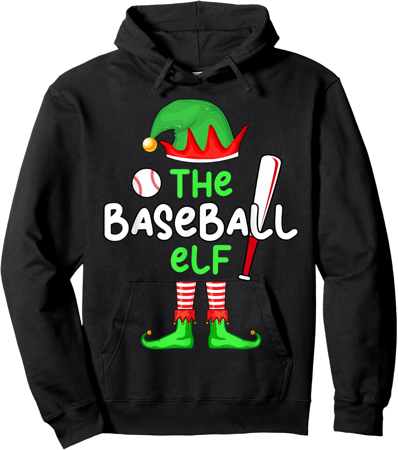 I'm The Baseball Elf Christmas Family Matching Pajama Hoodie - Hoodie | Black