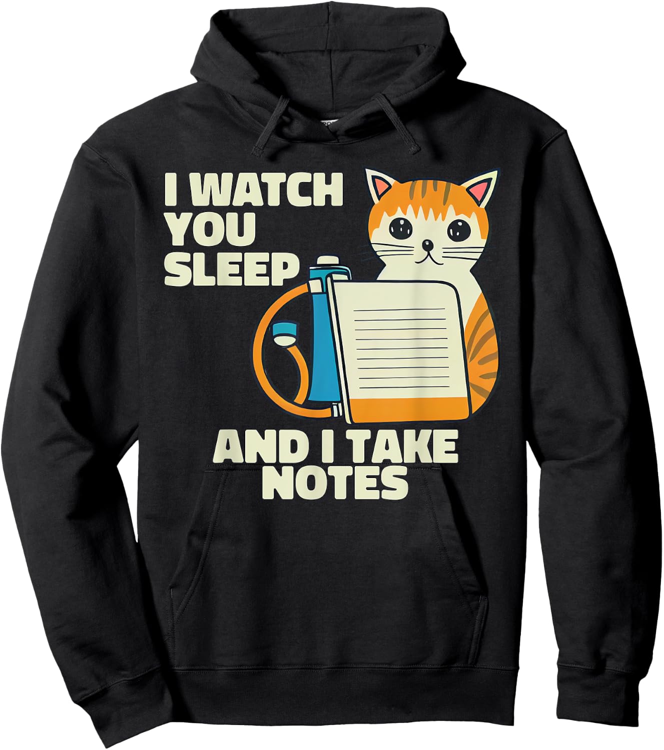 I Watch You Sleep Cat Funny Polysomnography Hoodie - Hoodie | Black