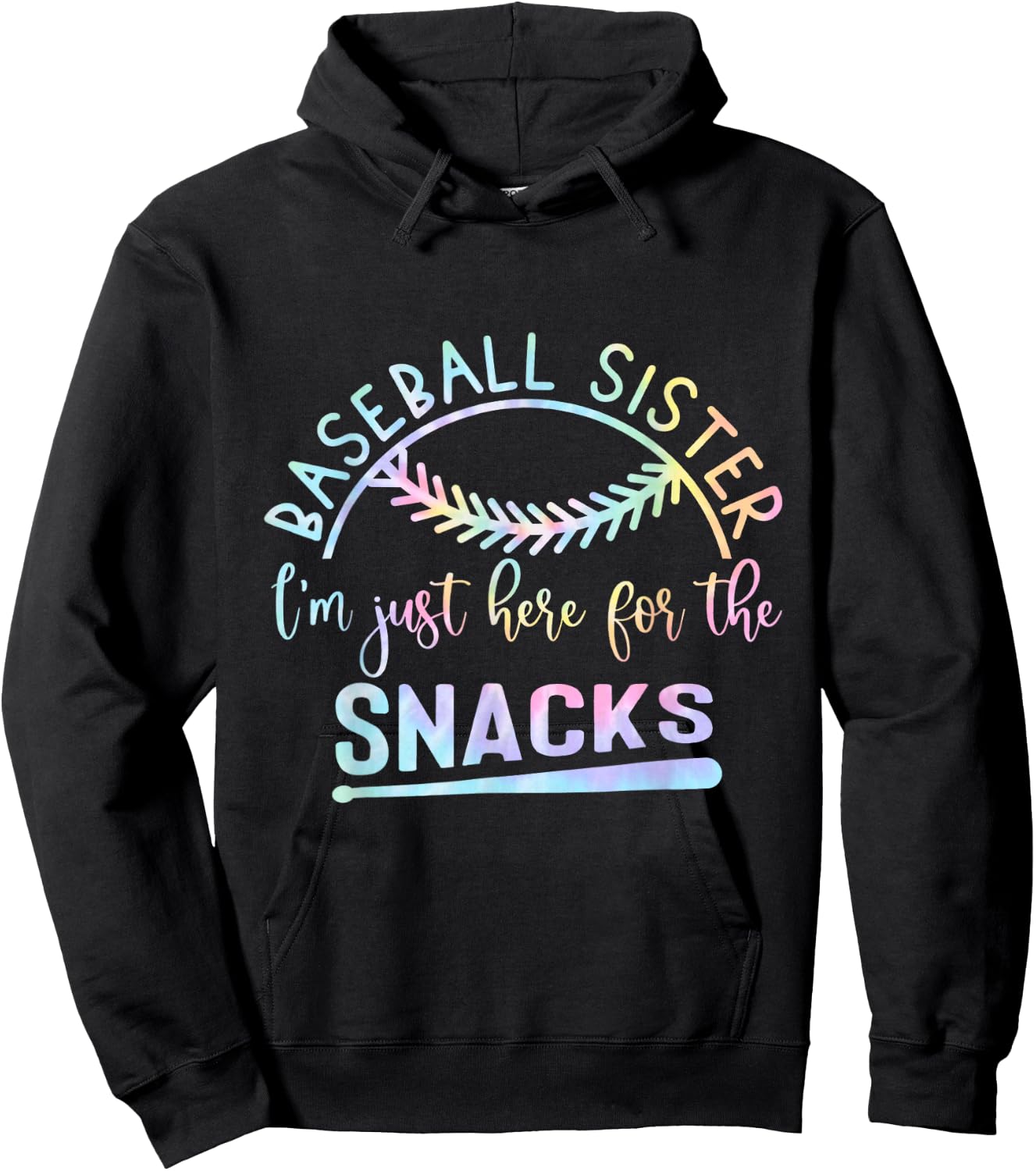 Baseball Sister I'm Just Here For The Snacks Retro B Tie Dye Hoodie - Hoodie | Black