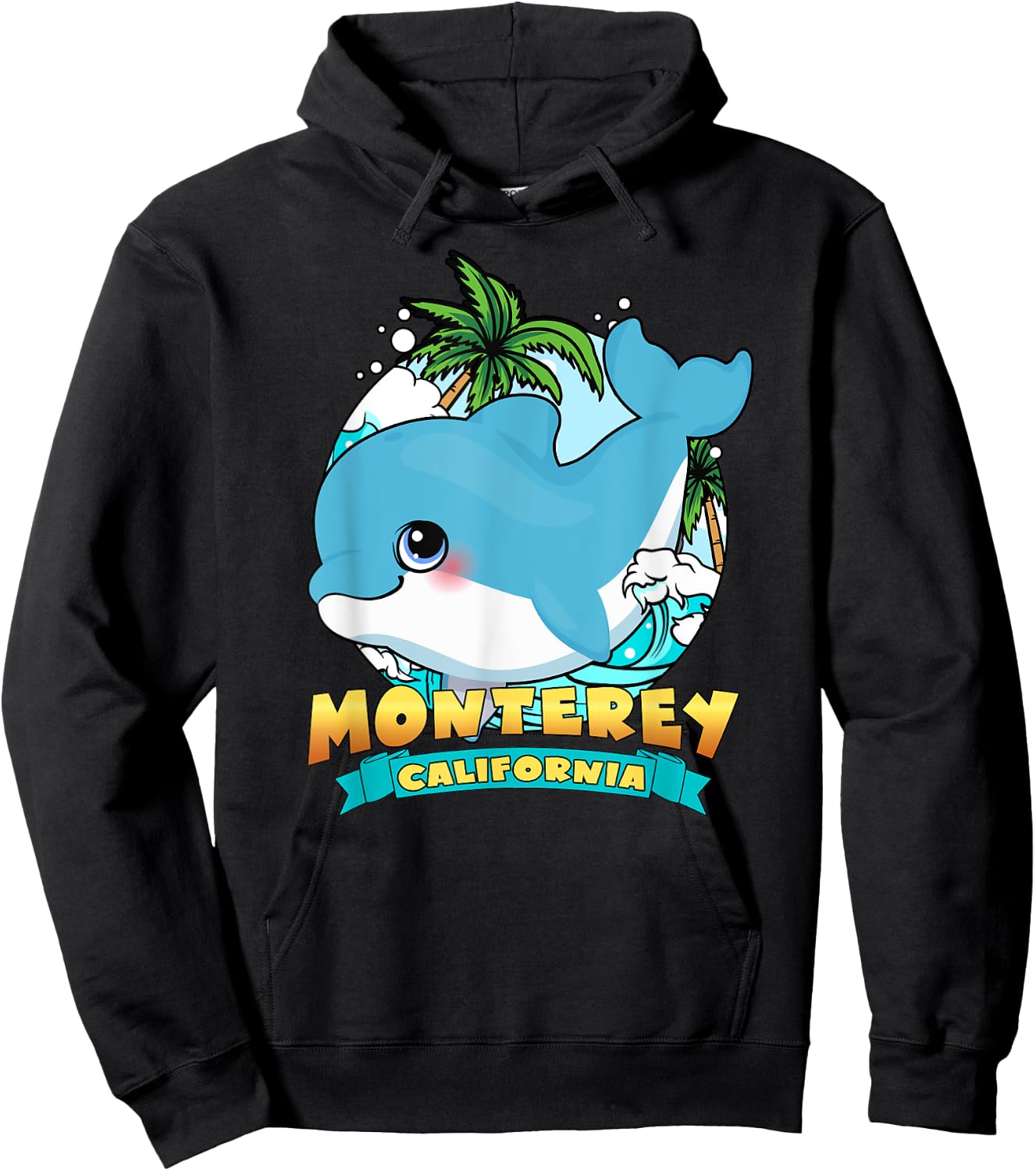 MONTEREY CALIFORNIA | Cute Baby Dolphin Beach Souvenir Hoodie - Hoodie | Black