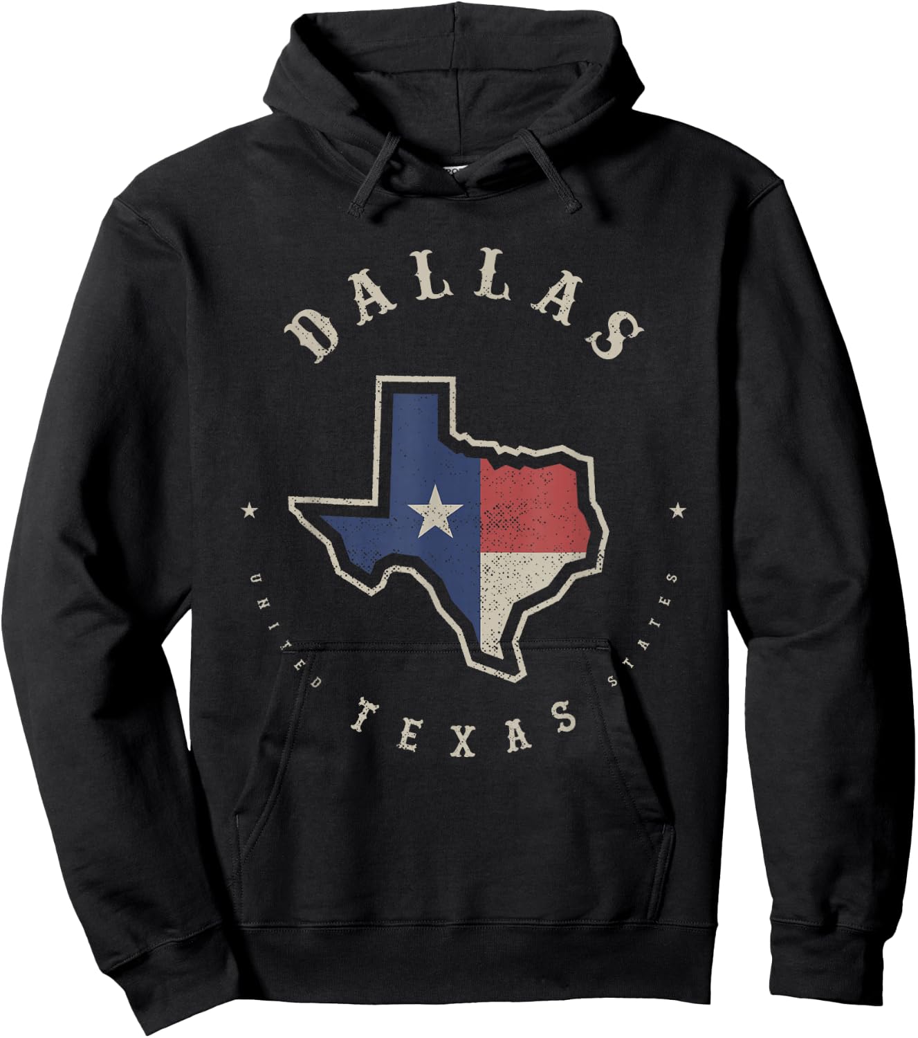 Vintage Dallas Texas State Flag Map Souvenir Gift Hoodie - Hoodie | Black