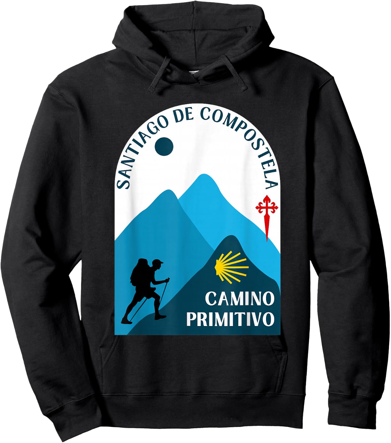 Camino Primitivo Man Walking Santiago Original Way Hoodie - Hoodie | Black