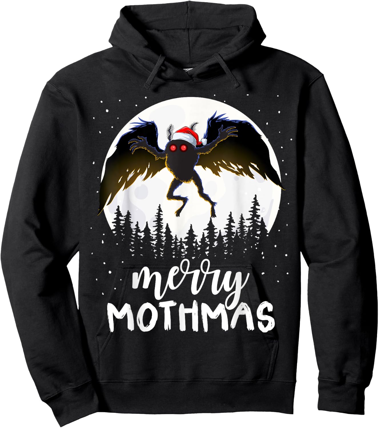 Christmas Mothman Merry Mothmas Creepy Folklore Cryptid Xmas Hoodie - Hoodie | Black