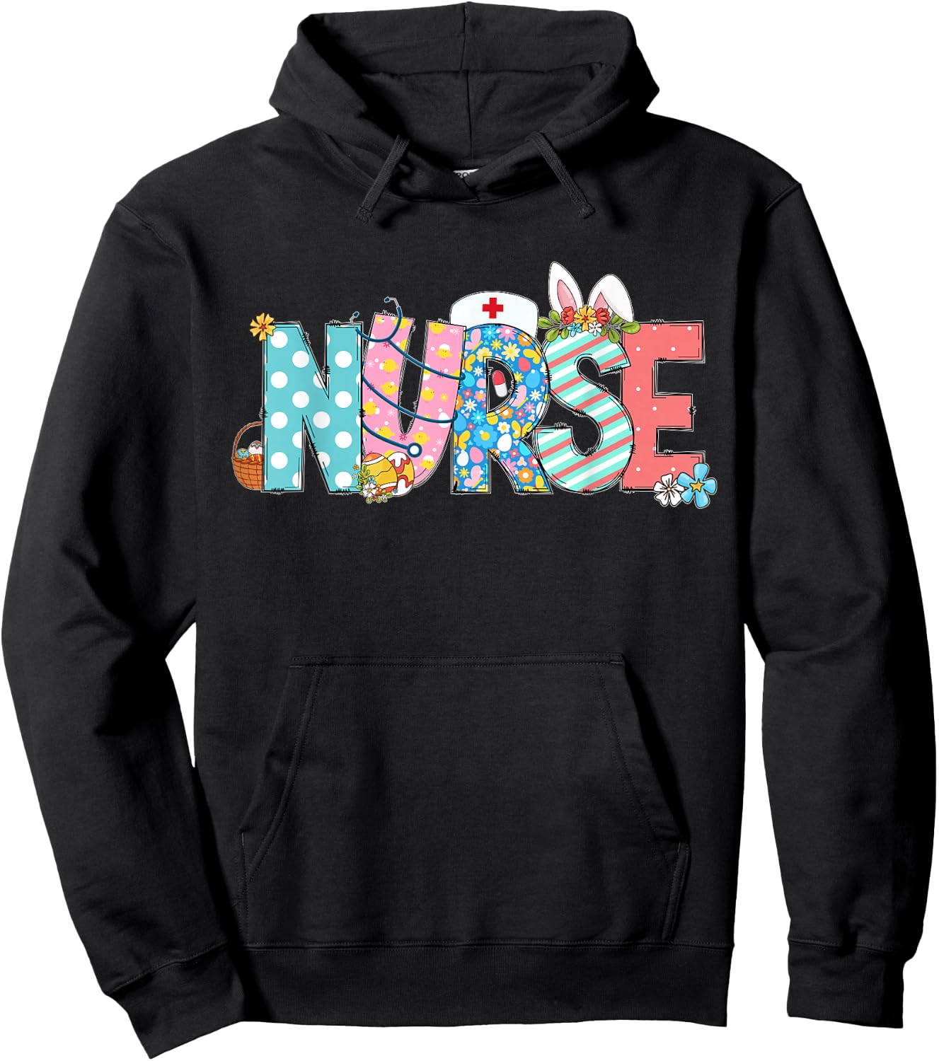 Easter Nurse With Stethoscope And Easter Eggs Nurse Easter Hoodie - Hoodie | Black