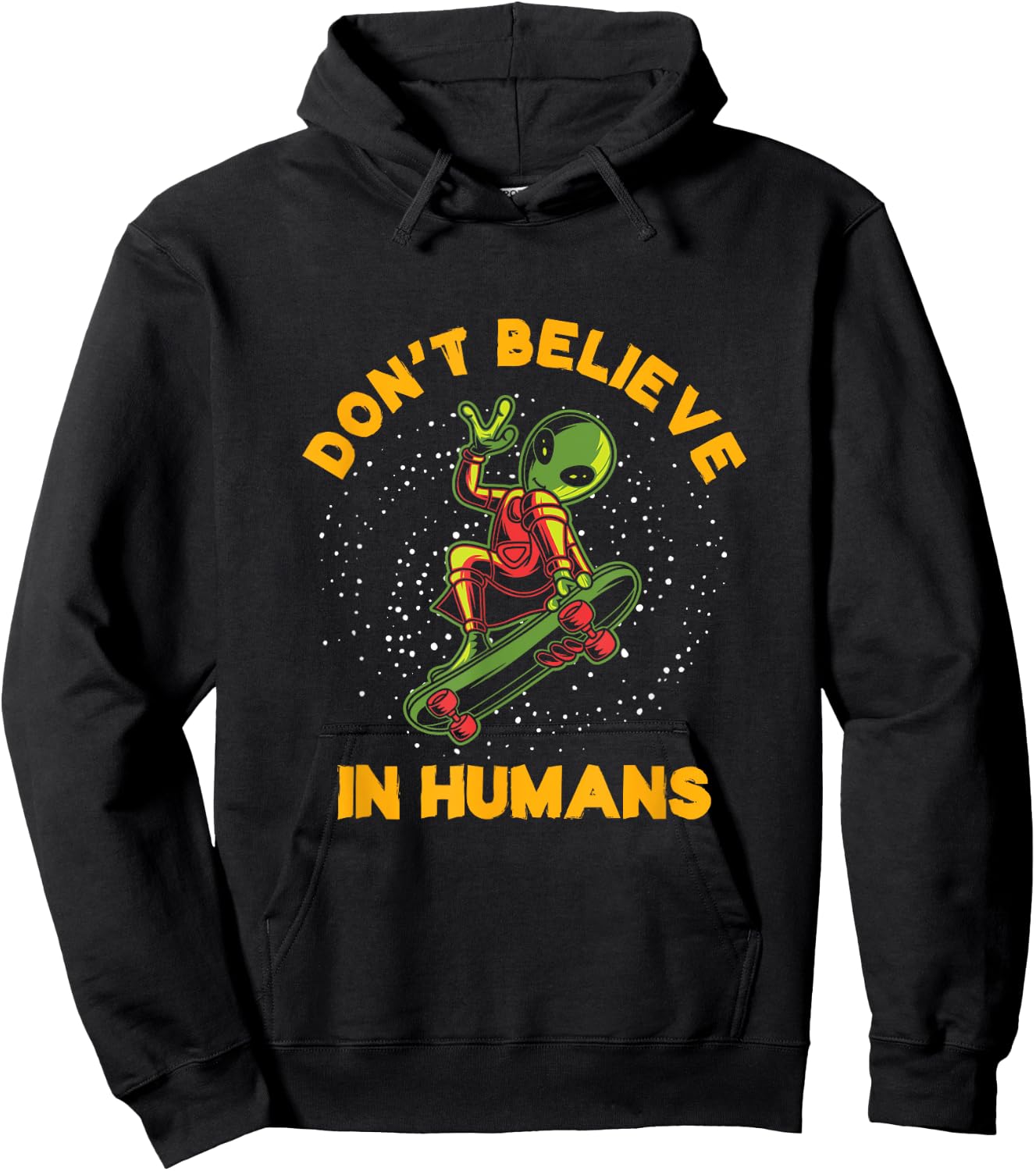 UFO Alien Skater Longboard Skateboarder Freestyle Halfpipe Hoodie - Hoodie | Black