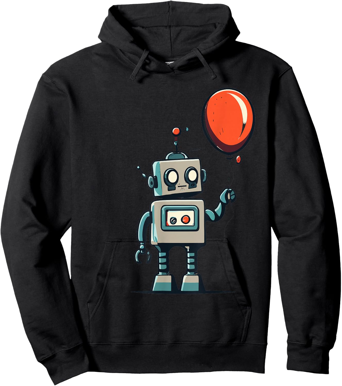 Cute Retro Robot Holding Balloon For Kids And Robot Lovers Hoodie - Hoodie | Black