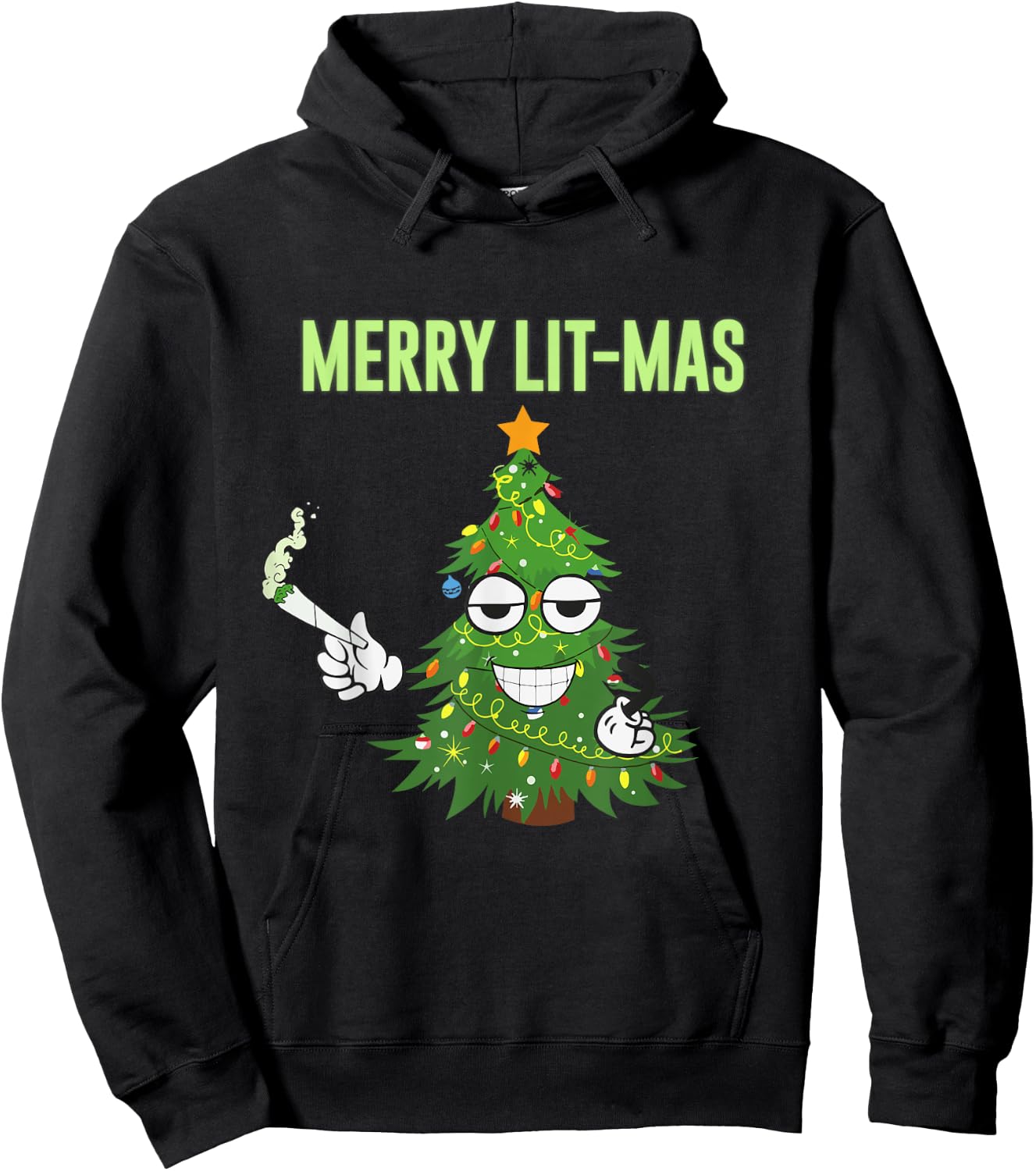 Merry Lit-Mas Christmas Trees Lights Funny Couples Matching Hoodie - Hoodie | Black