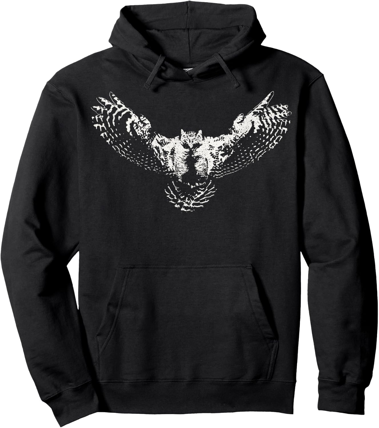 Great Horned Owl Graphic Art–WHITE graphic Hoodie - Hoodie | Black