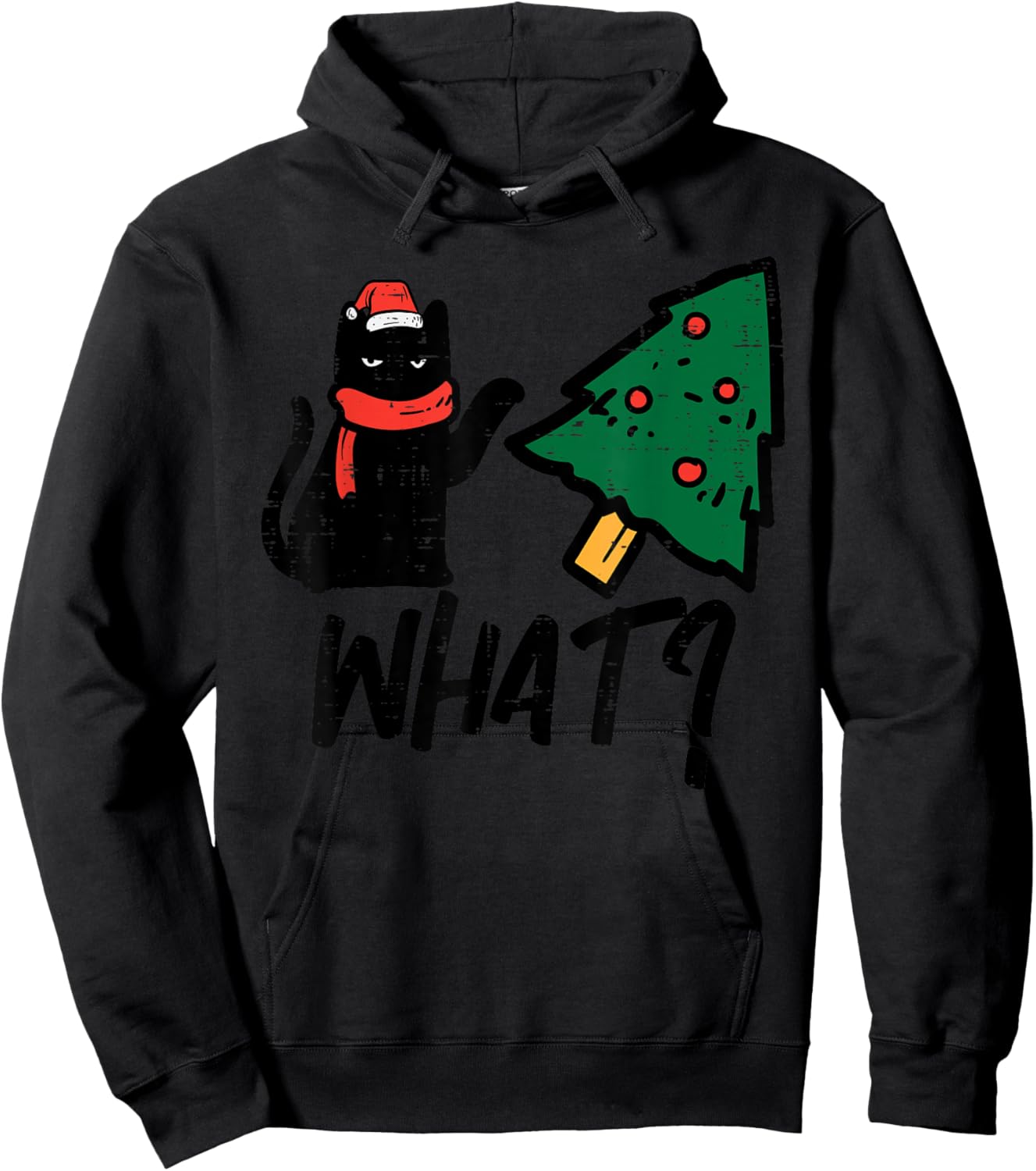 Black Cat Tipping Christmas Tree What Funny Men Women Kids Hoodie - Hoodie | Black