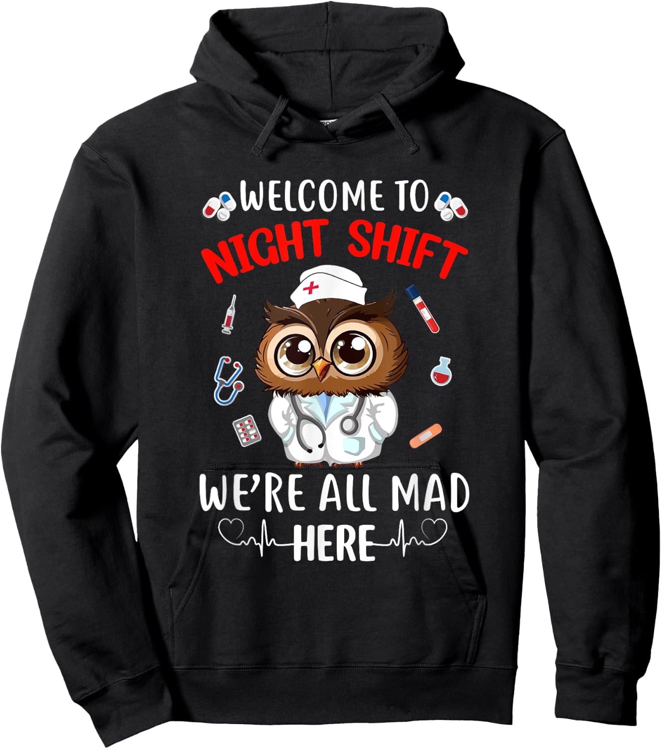 Funny Owl Night Shift Nurse Doctor Rn Er Women Hoodie - Hoodie | Black