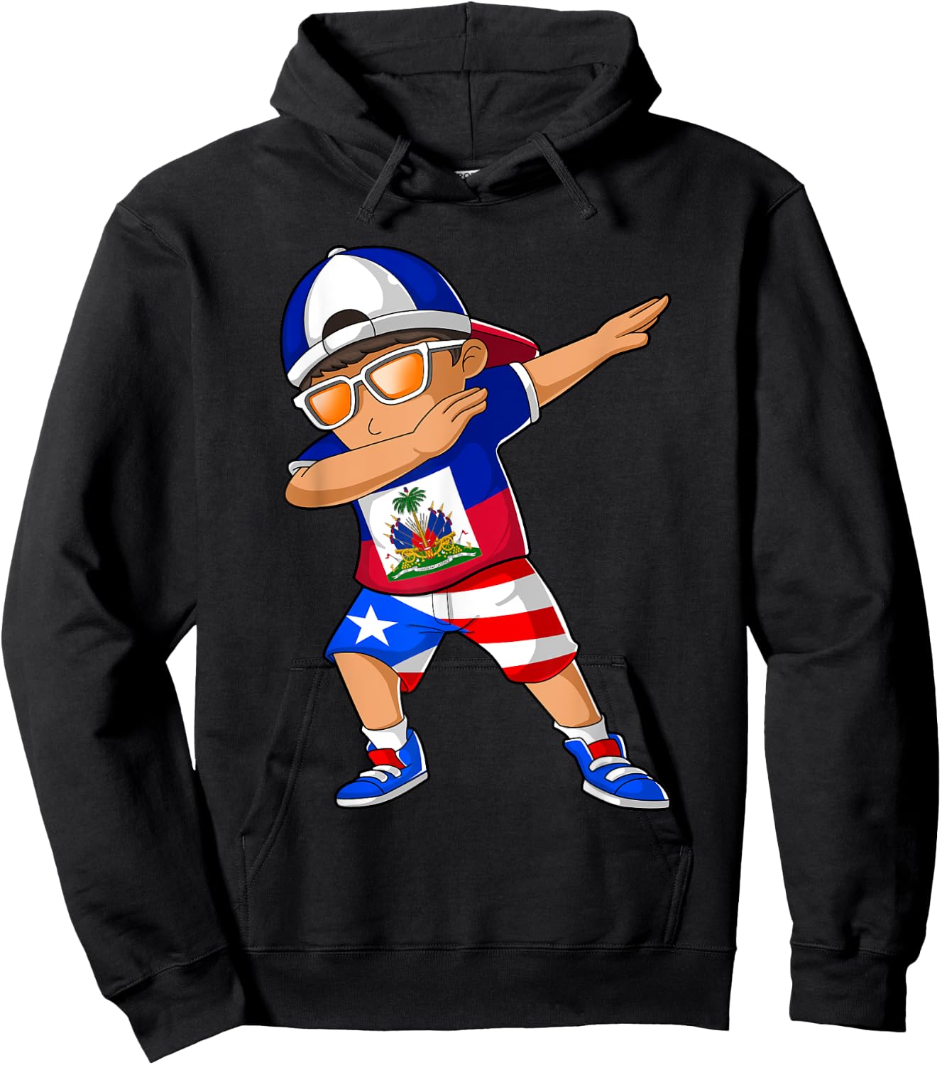 Half Haitian Half Puerto Rican Boy Haiti Puerto Rico Flag Hoodie - Hoodie | Black