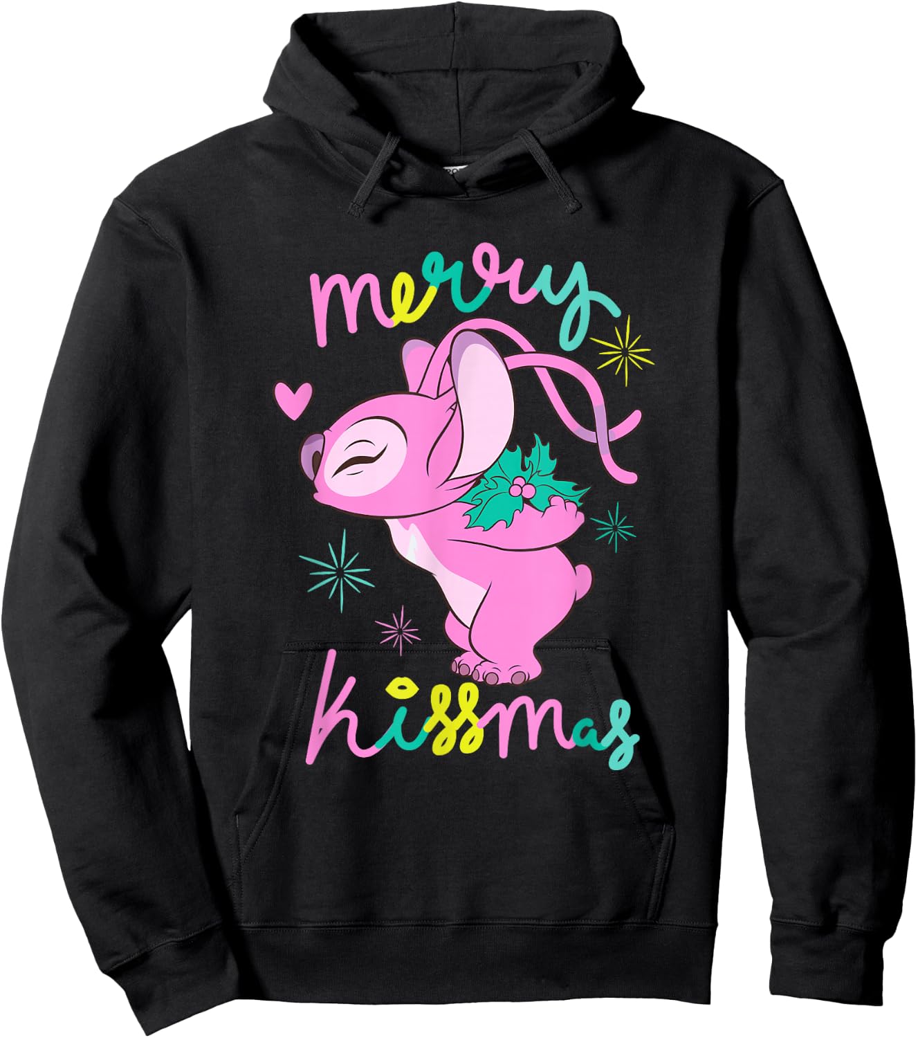 Disney Lilo & Stitch Christmas Angel Merry Kissmas Mistletoe Hoodie - Hoodie | Black