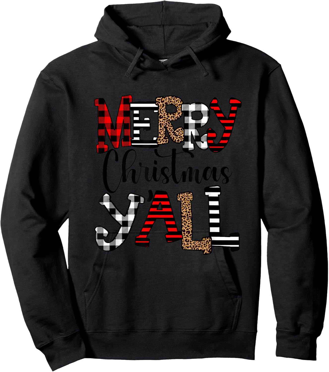 Western Country Merry Christmas Ya'll Leopard Buffalo Plaid Hoodie - Hoodie | Black