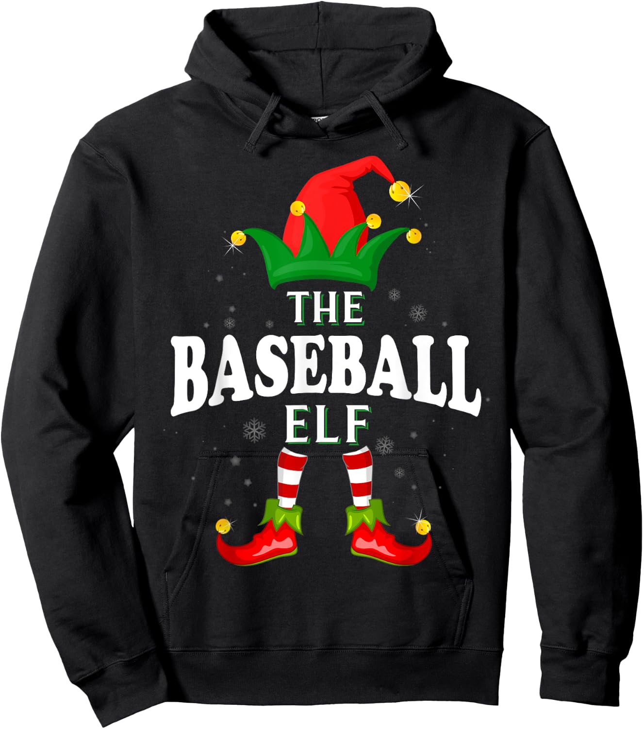 Xmas Baseball Elf Family Matching Christmas Pajama Hoodie - Hoodie | Black