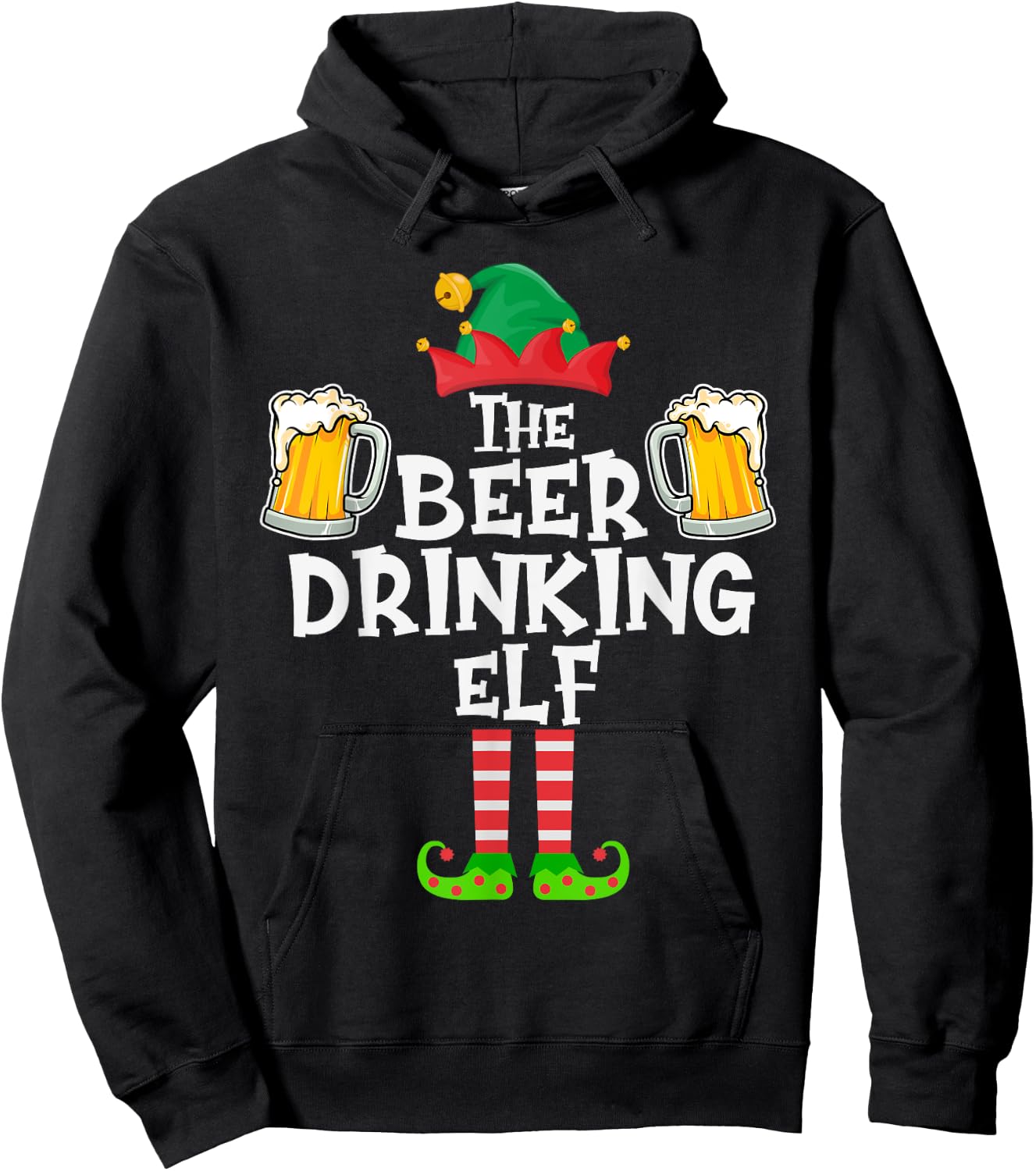 The Beer Drinking Elf, Funny Matching Family Group Christmas Hoodie - Hoodie | Black