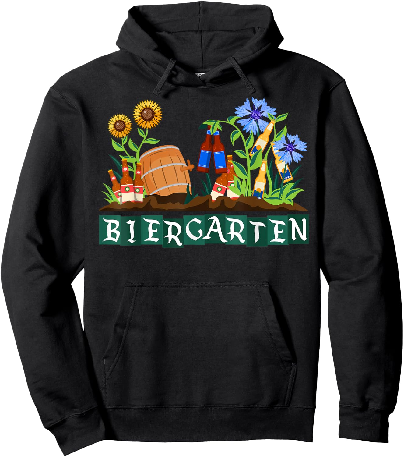 Retro Biergarten Sunflowers Cornflowers Octoberfest Hoodie - Hoodie | Black