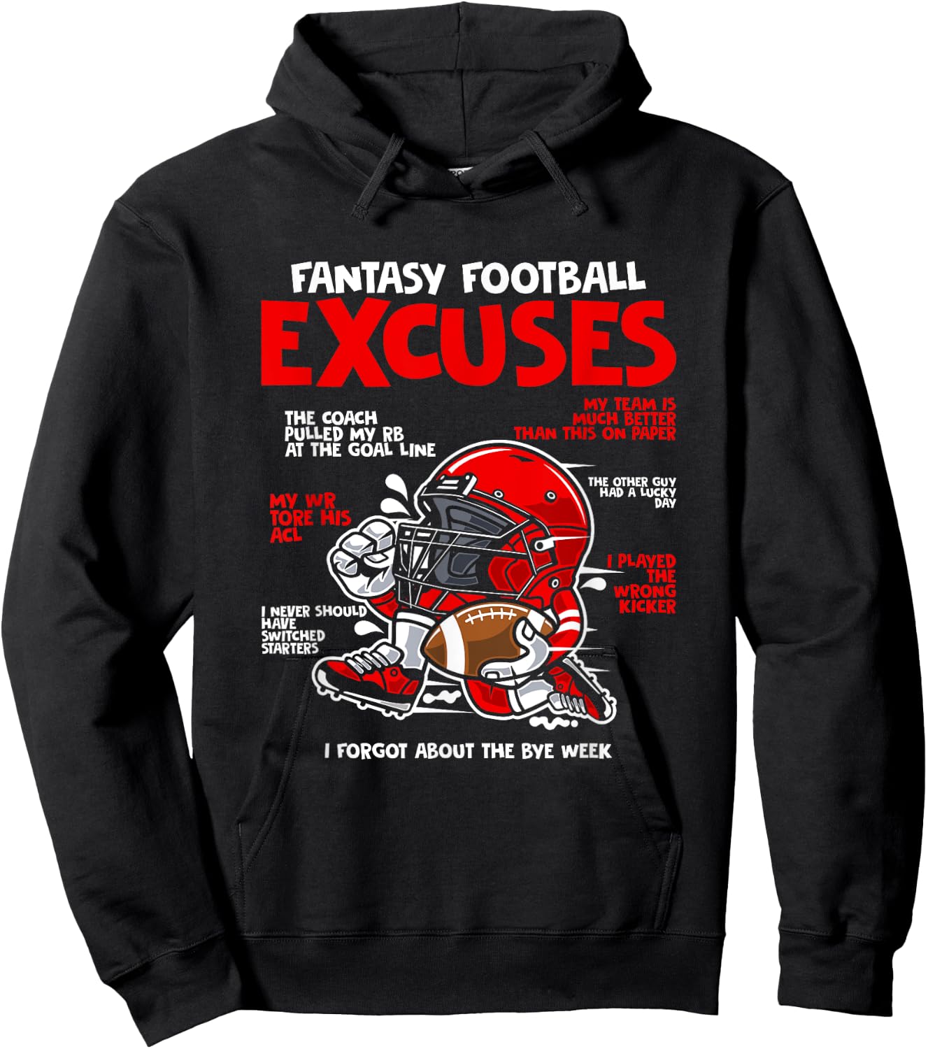 Fantasy Football Apparel - Fantasy Football Excuses Football Player - Black, Small Hoodie - Hoodie | Black