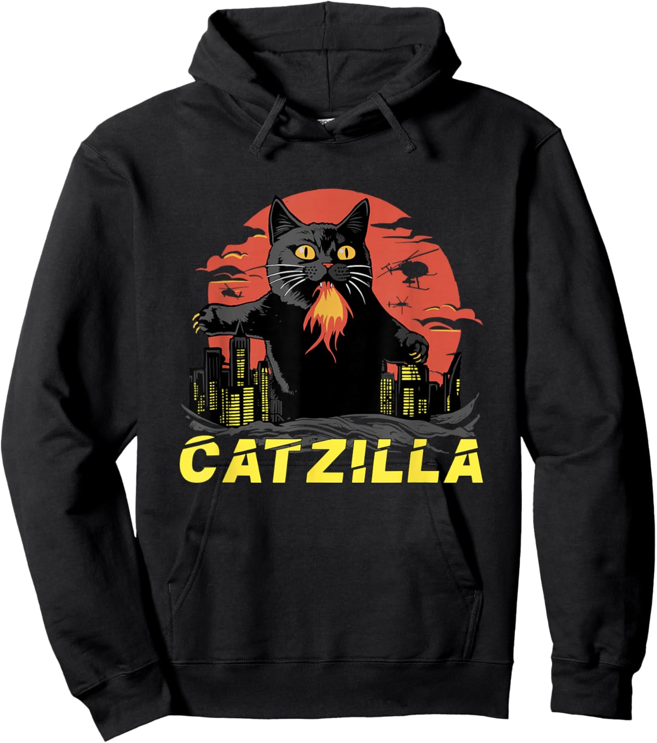 Japanese Cat Sunset Catzilla Hoodie - Hoodie | Black
