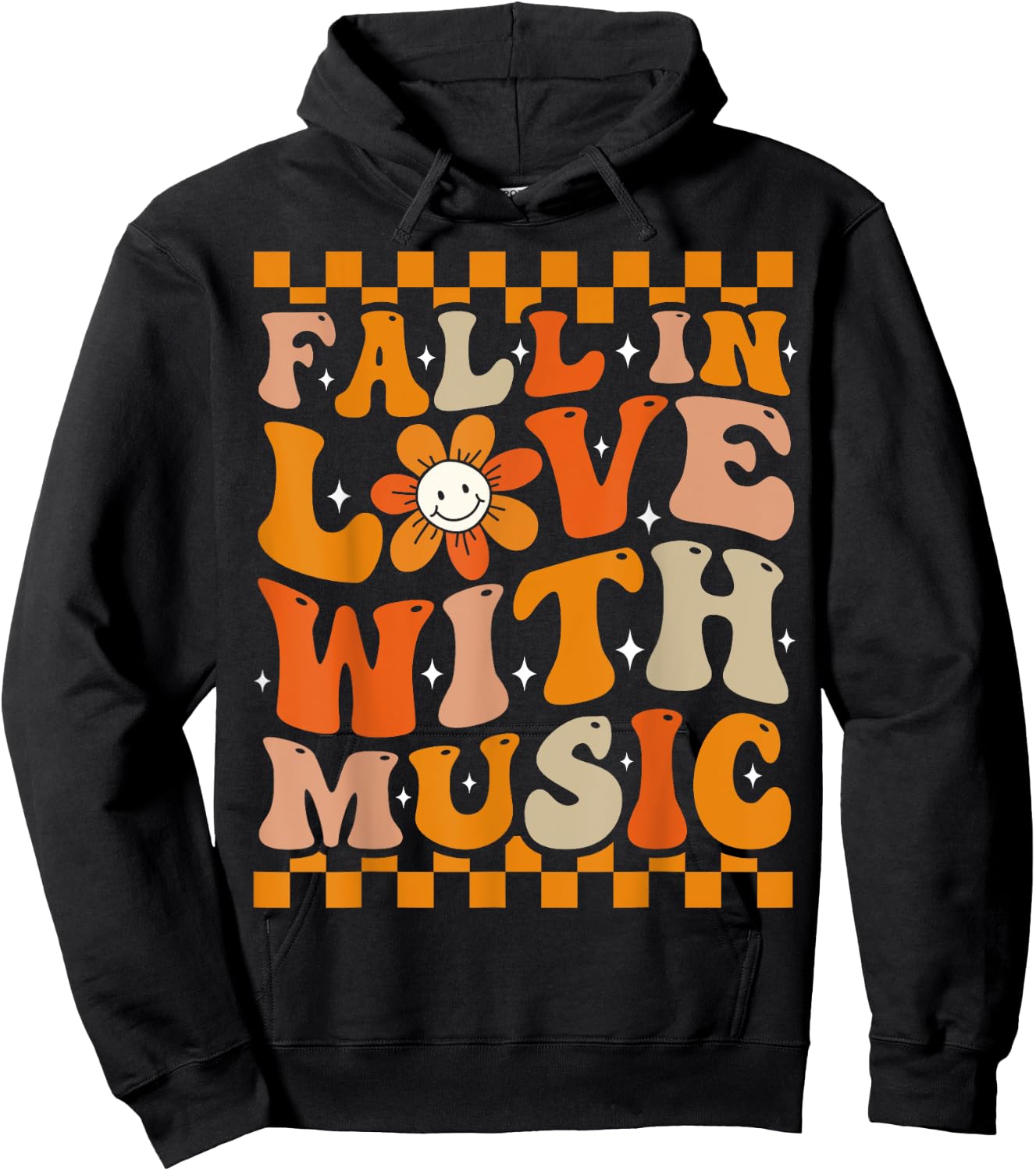 Fall In Love With Music Groovy Thanksgiving Music Teacher Men Women Girls Kids Hoodie - Hoodie | Black