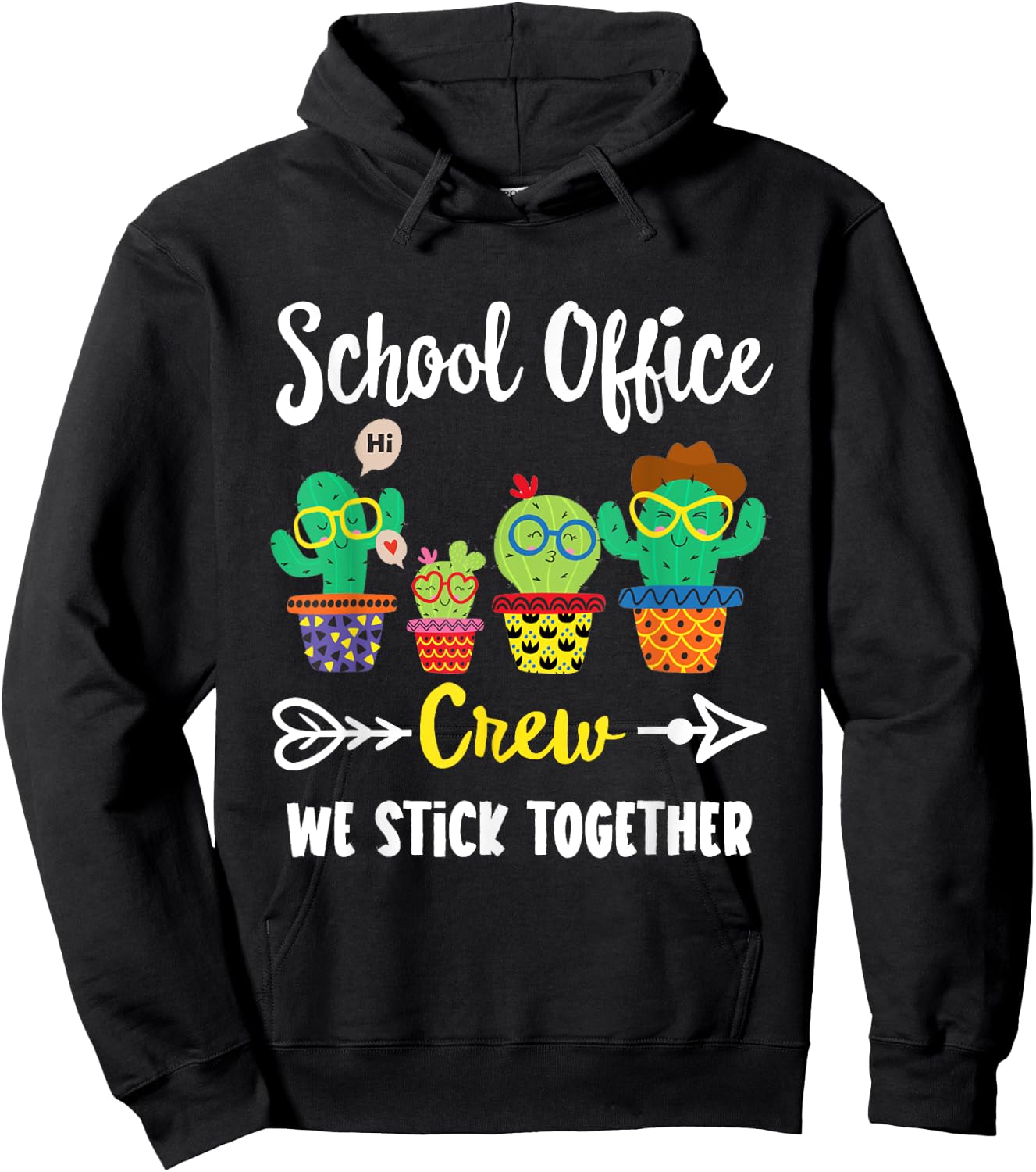 Matching Teacher Back to School Gifts School Office Crew, Funny Cactus Team School Office Squad Black Hoodie - Hoodie | Black