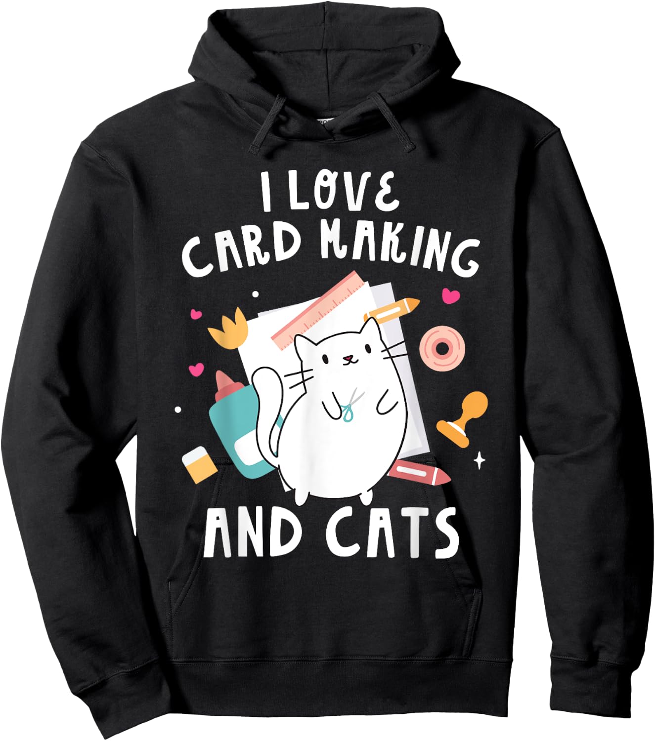 I Love Card Making And Cats Funny Handmade Card Hoodie - Hoodie | Black