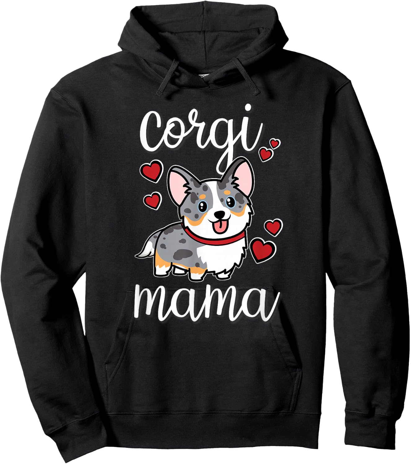 Funny Kawaii Mama Mom Cardigan Blue Merle Corgi Lover Hoodie - Hoodie | Black