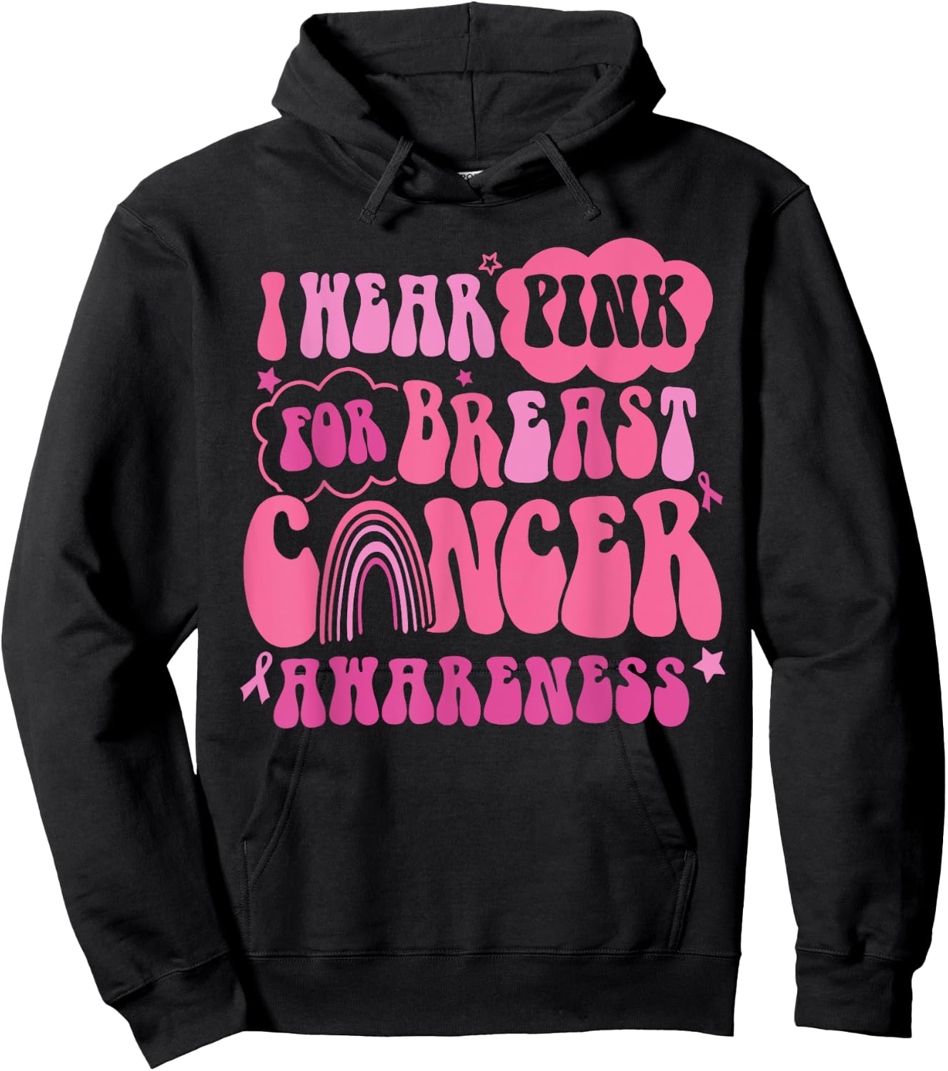 Retro Groovy I Wear Pink For Breast Cancer Awareness Hoodie - Hoodie | Black