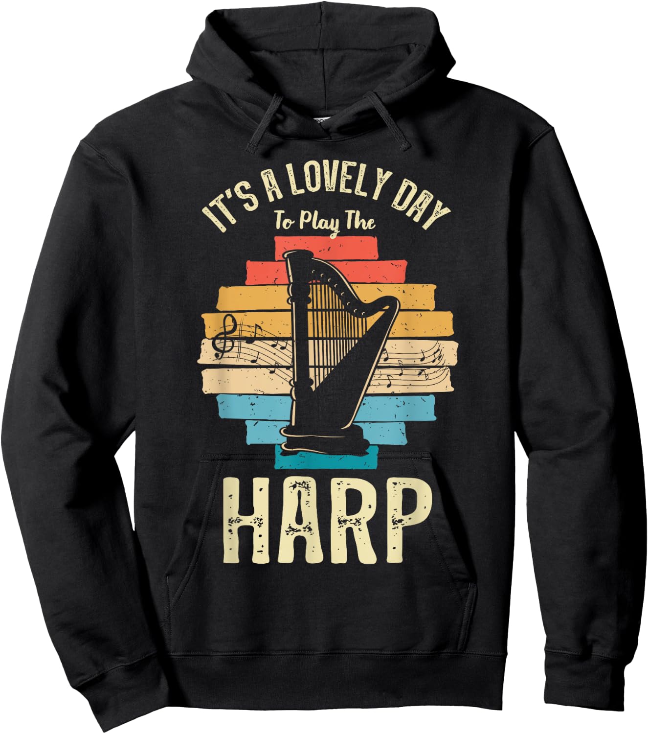Harp Player Harpist Retro Vintage Musician Music Lover Hoodie - Hoodie | Black