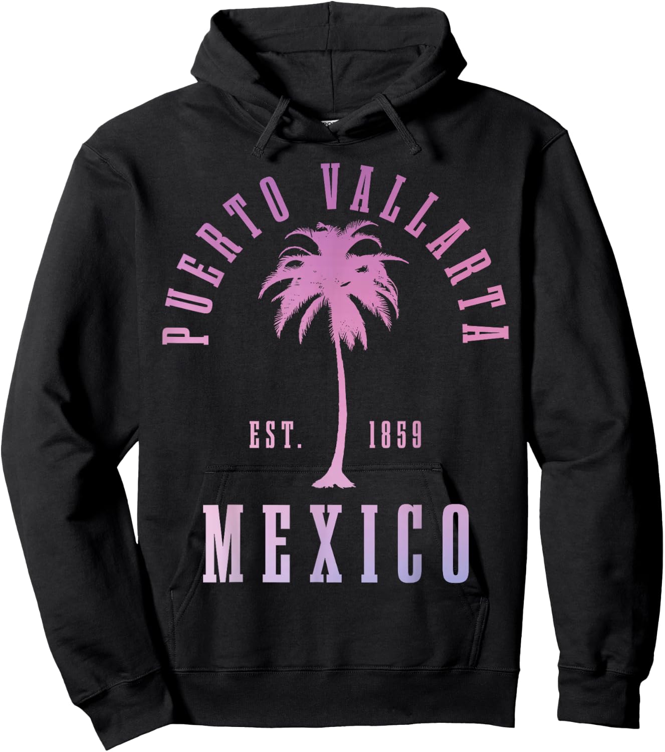 Puerto Vallarta Mexico Palm Tree Vintage Mexican Hoodie - Hoodie | Black