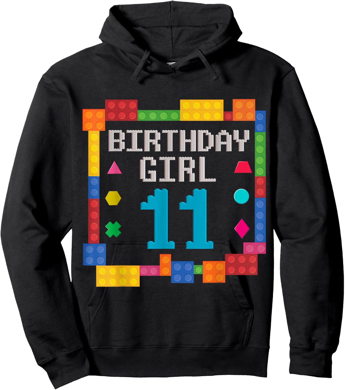 Cute 11th Birthday Gift 11 Years Old Block Building Girl Kid Hoodie - Hoodie | Black