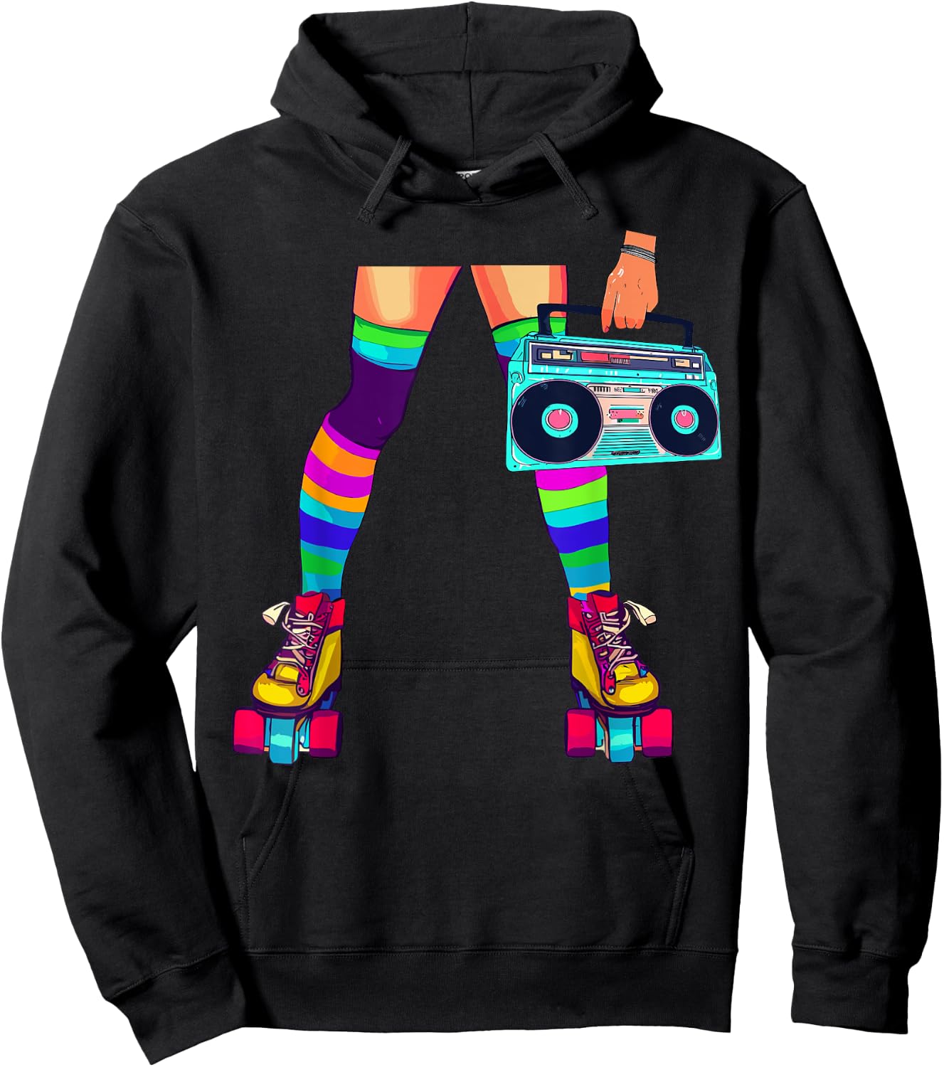 Retro Rollerskates Funny 80's Roller Disco Skating Girl Hoodie - Hoodie | Black