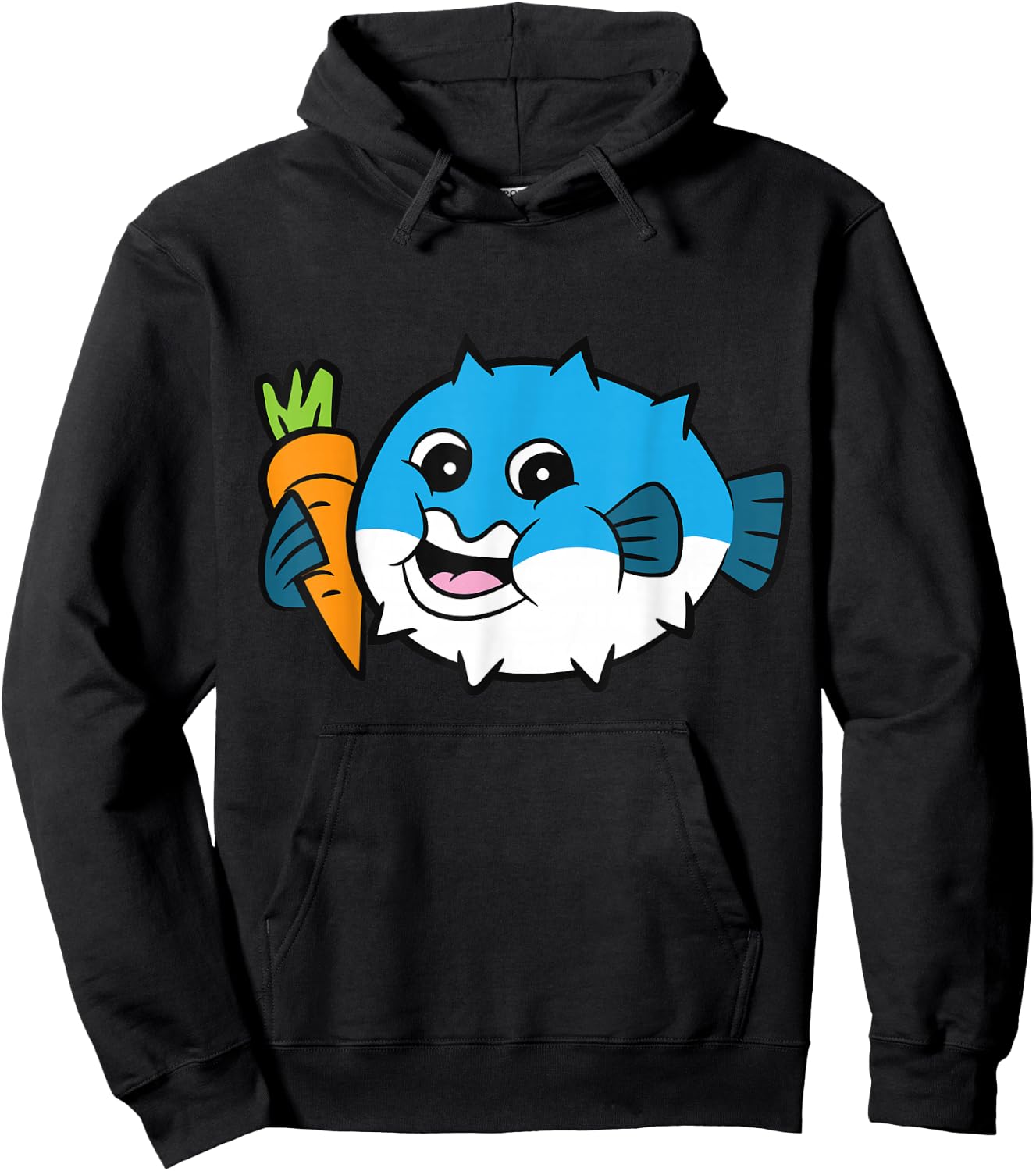 Pufferfish Eating Carrot Meme Funny Pufferfish Hoodie - Hoodie | Black