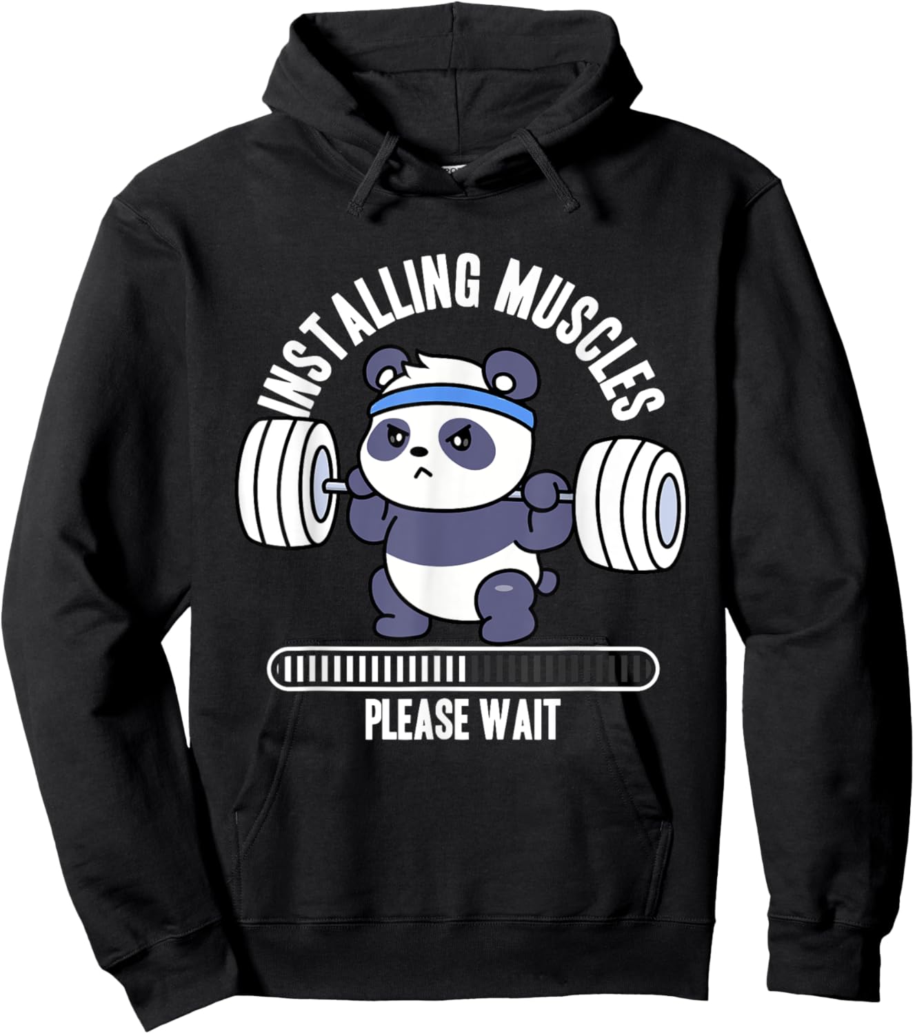 Installing Muscles Please Wait Panda Weight Lifting Barbell Hoodie - Hoodie | Black