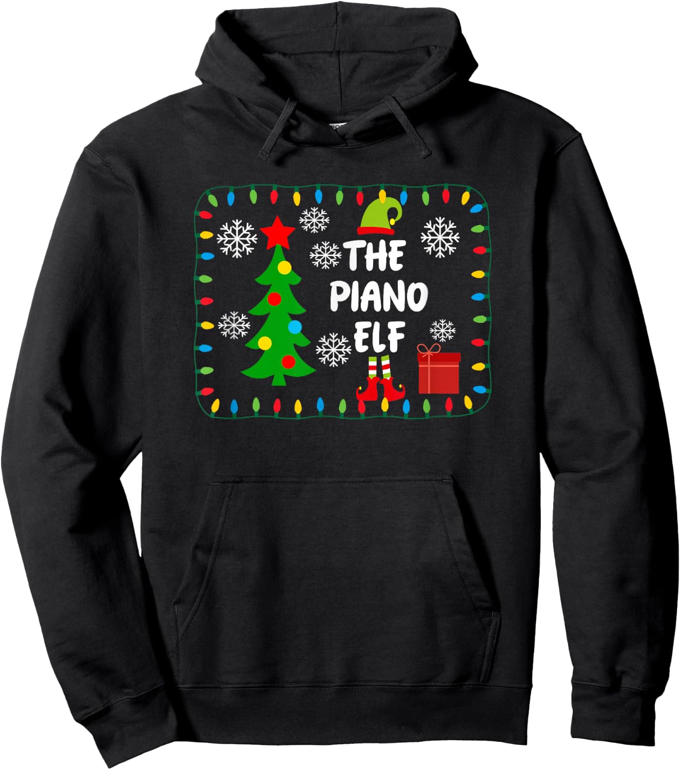 The Piano Elf - Cute Xmas Tree Lights Friends - Pianist Hoodie - Hoodie | Black