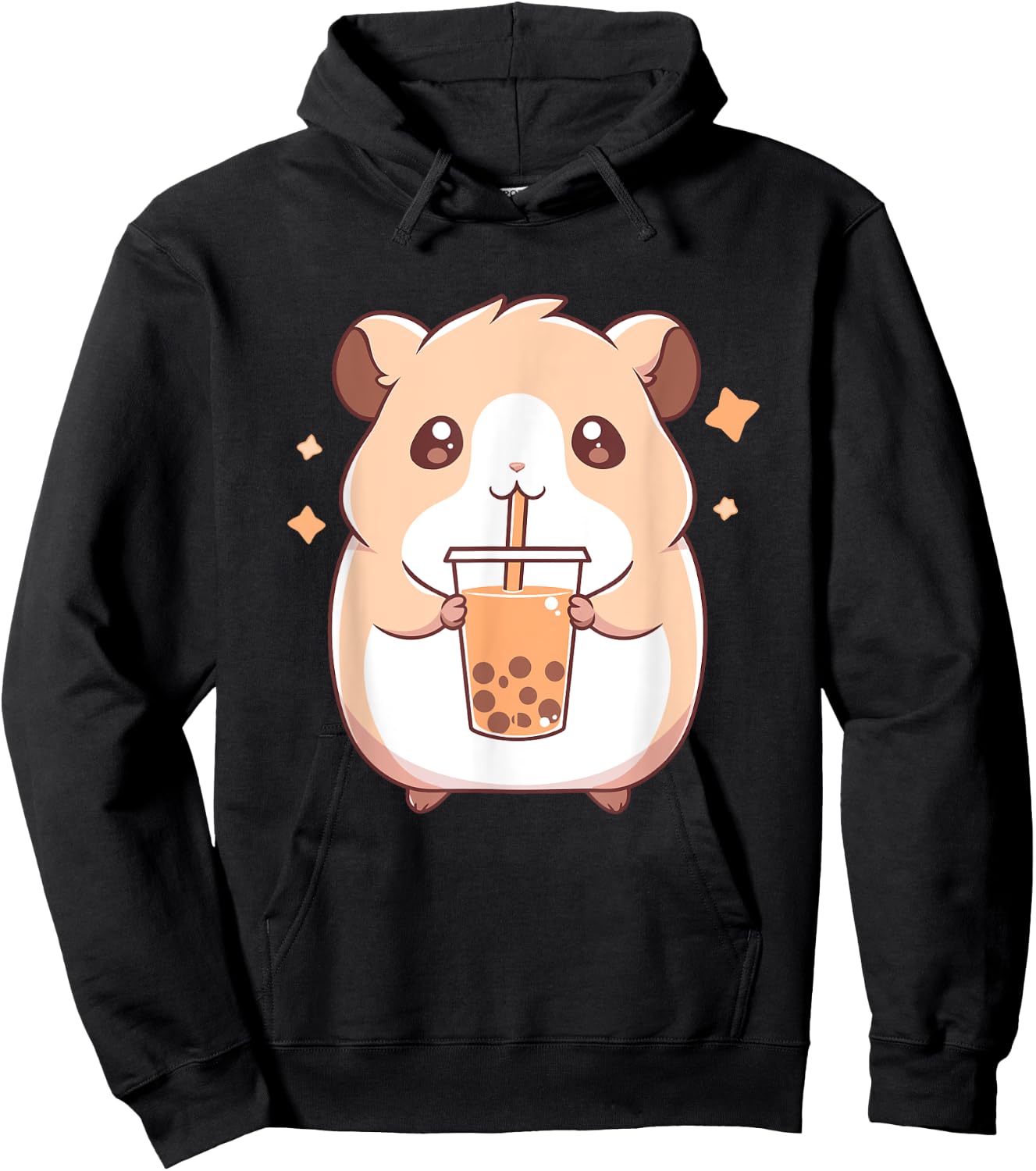 Kawaii Cute Hamster Drinking Boba Bubble Milk Tea Hoodie - Hoodie | Black