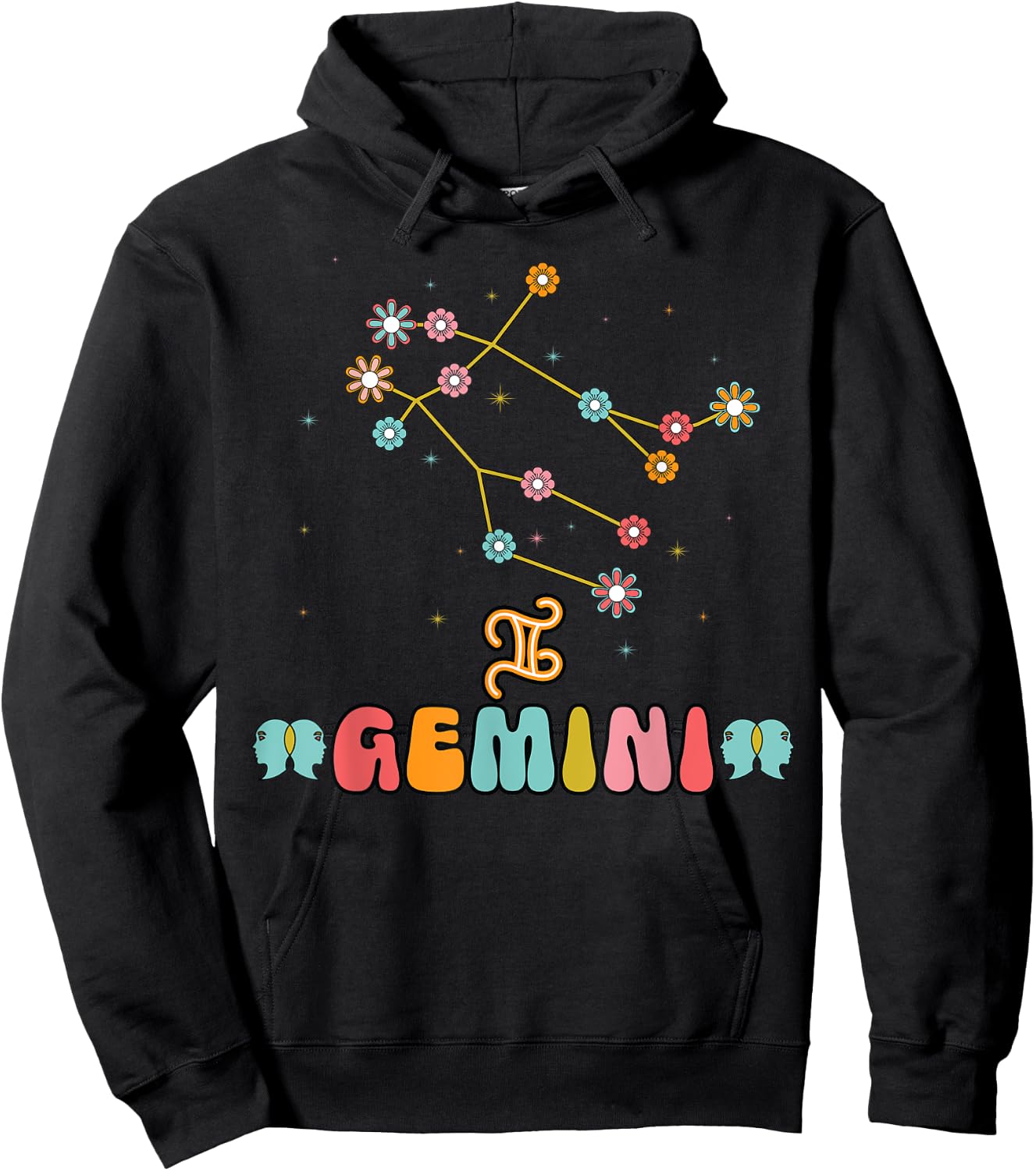 Gemini Constellation Zodiac May June Birthday Retro Floral Hoodie - Hoodie | Black