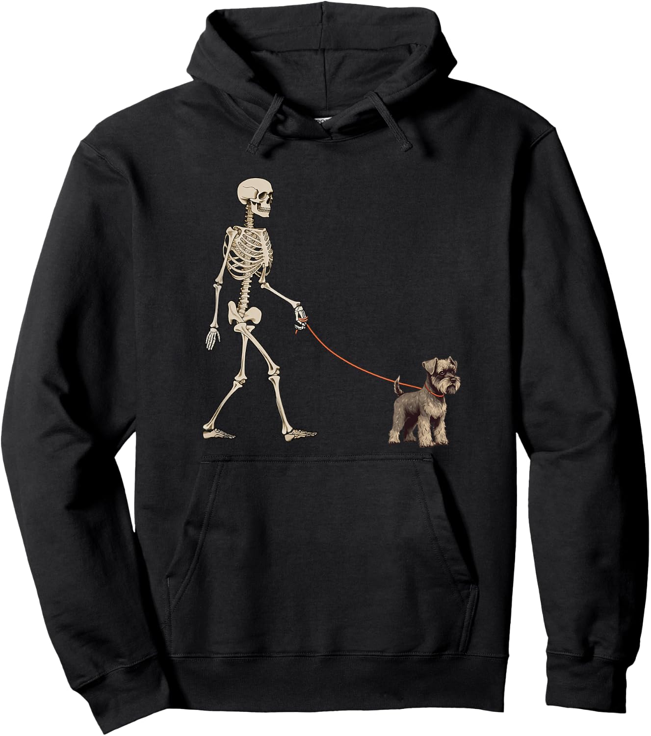 Funny Miniature Schnauzer Skeleton Dog Walking Halloween Dog Hoodie - Hoodie | Black